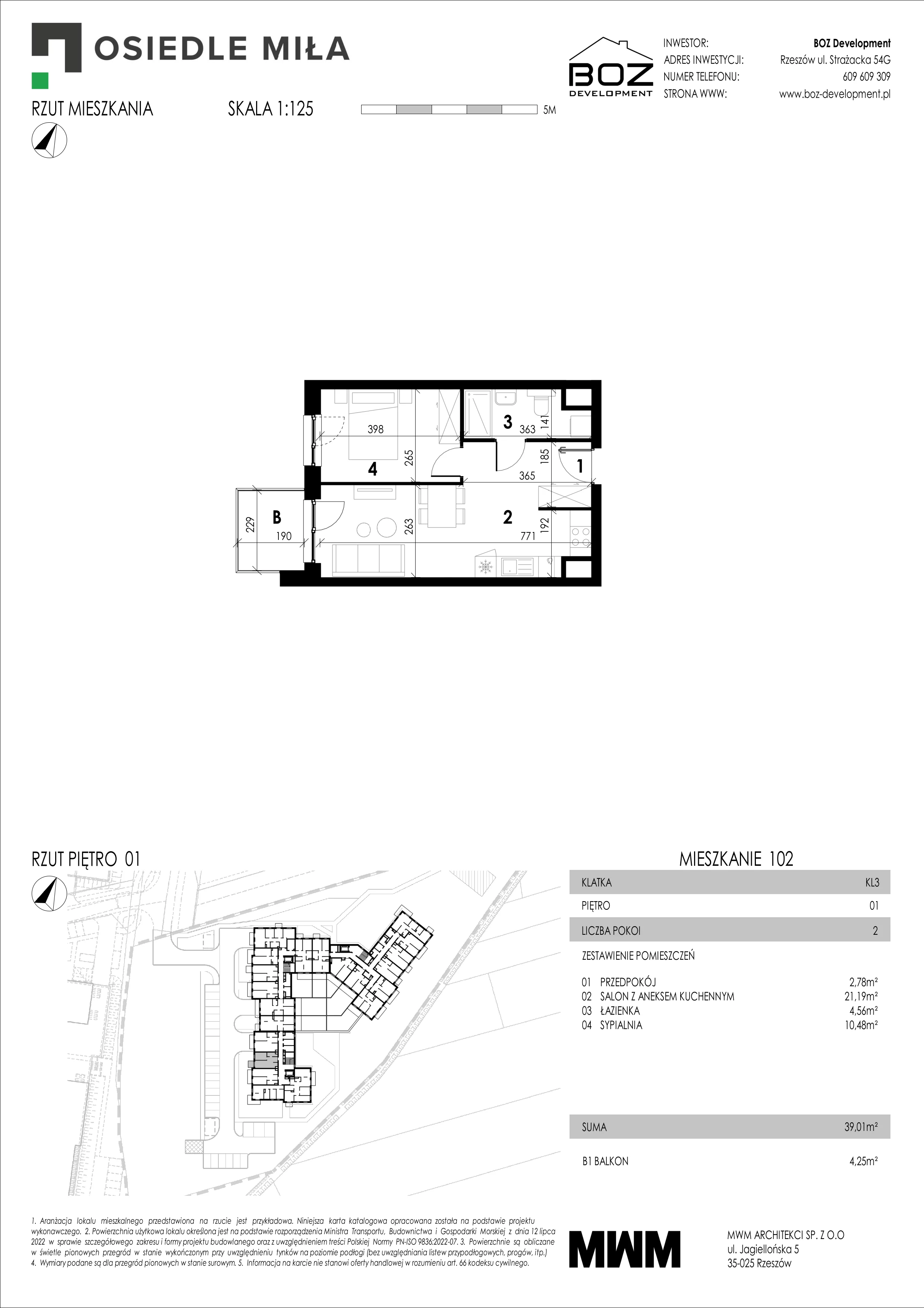 2 pokoje, mieszkanie 39,01 m², piętro 1, oferta nr 102, Strażacka 54G, Rzeszów, Drabinianka, ul. Strażacka 54