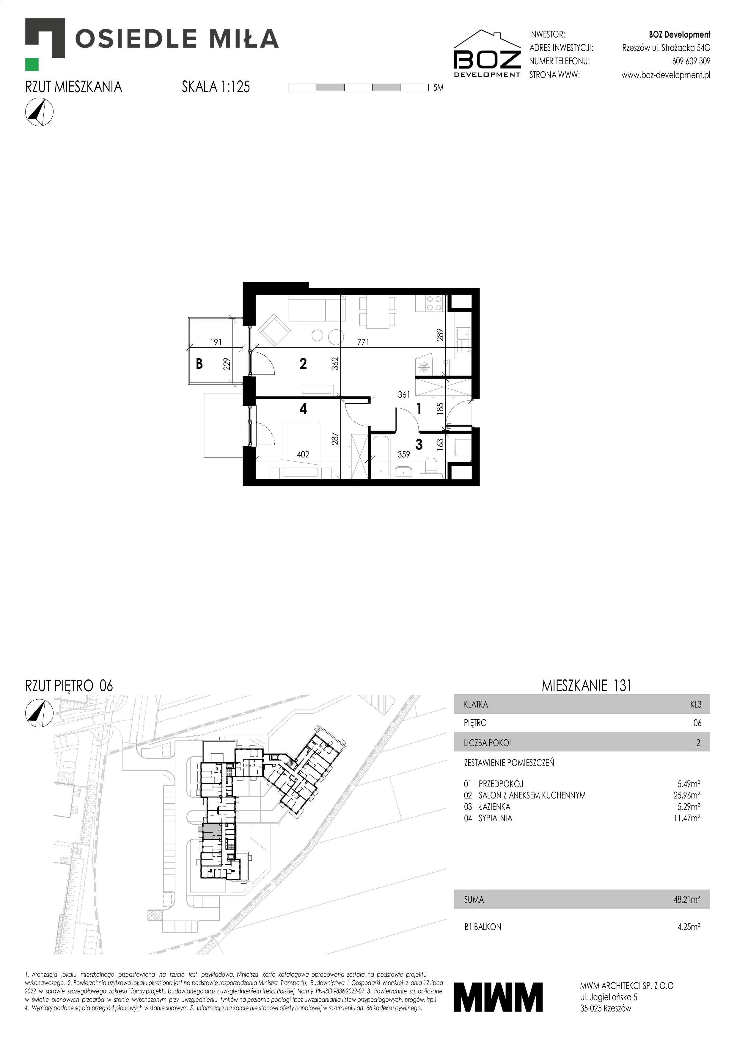 2 pokoje, mieszkanie 48,21 m², piętro 6, oferta nr 131, Strażacka 54G, Rzeszów, Drabinianka, ul. Strażacka 54