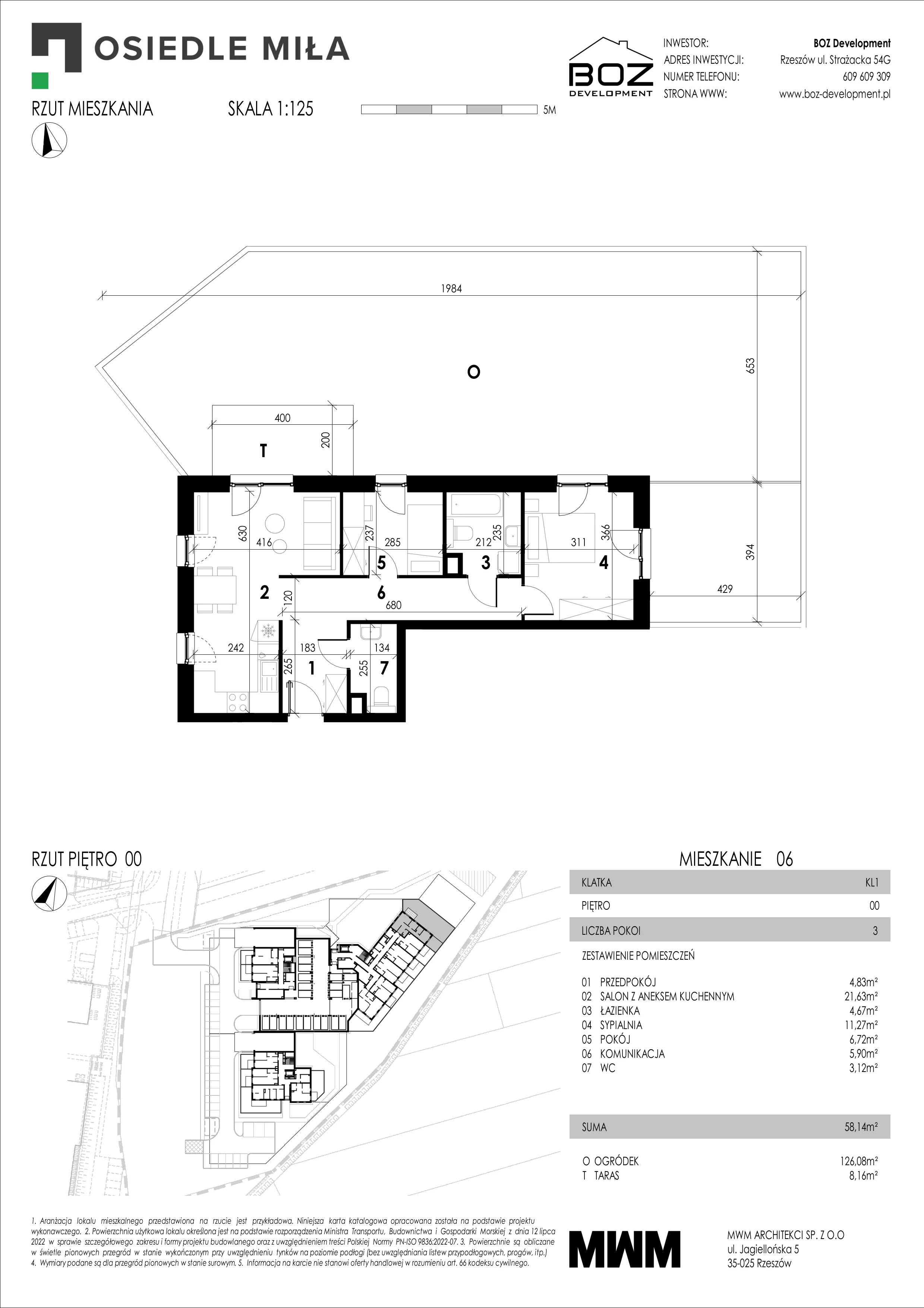 3 pokoje, mieszkanie 58,14 m², parter, oferta nr 6, Strażacka 54G, Rzeszów, Drabinianka, ul. Strażacka 54