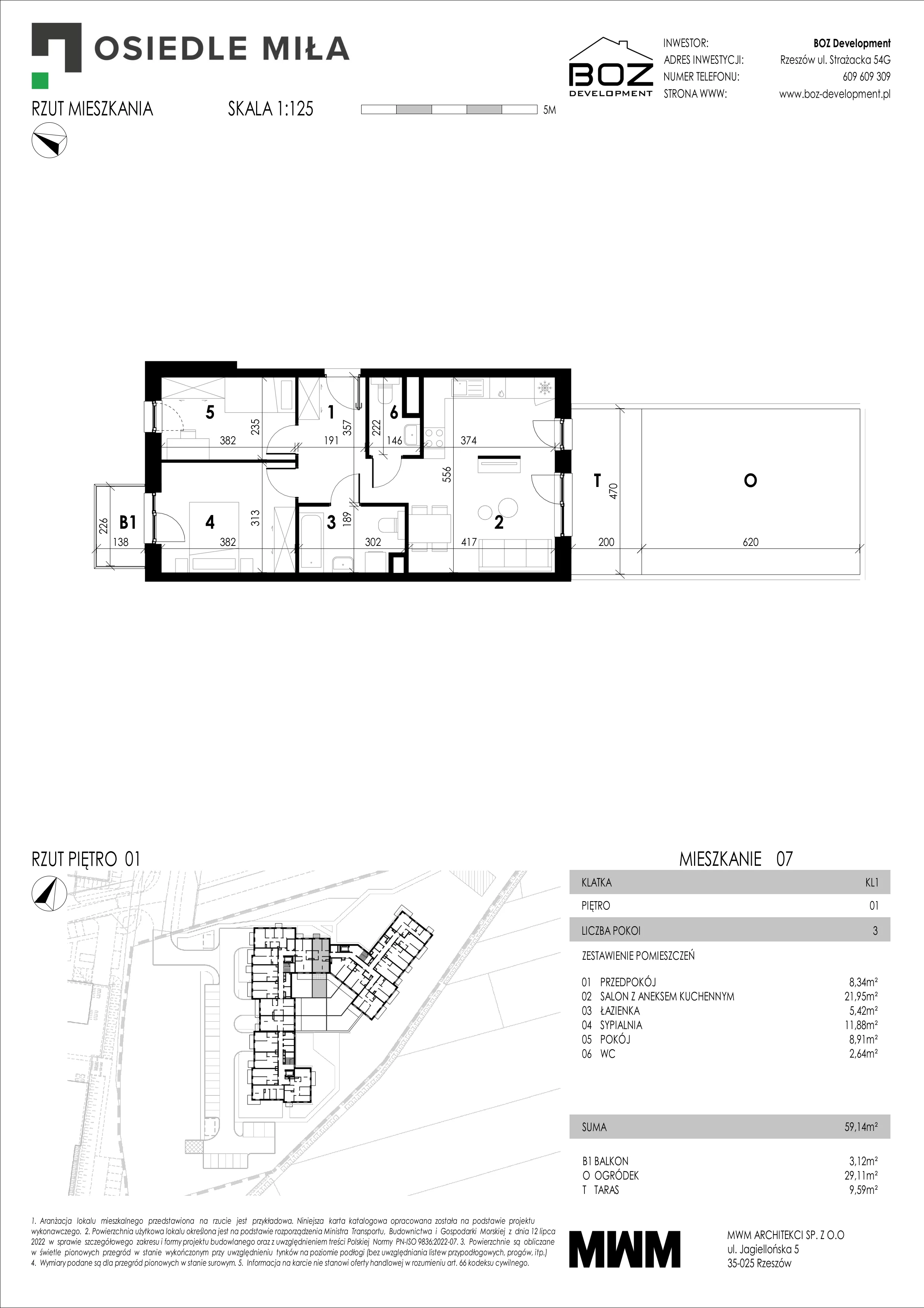 3 pokoje, mieszkanie 59,14 m², piętro 1, oferta nr 7, Strażacka 54G, Rzeszów, Drabinianka, ul. Strażacka 54