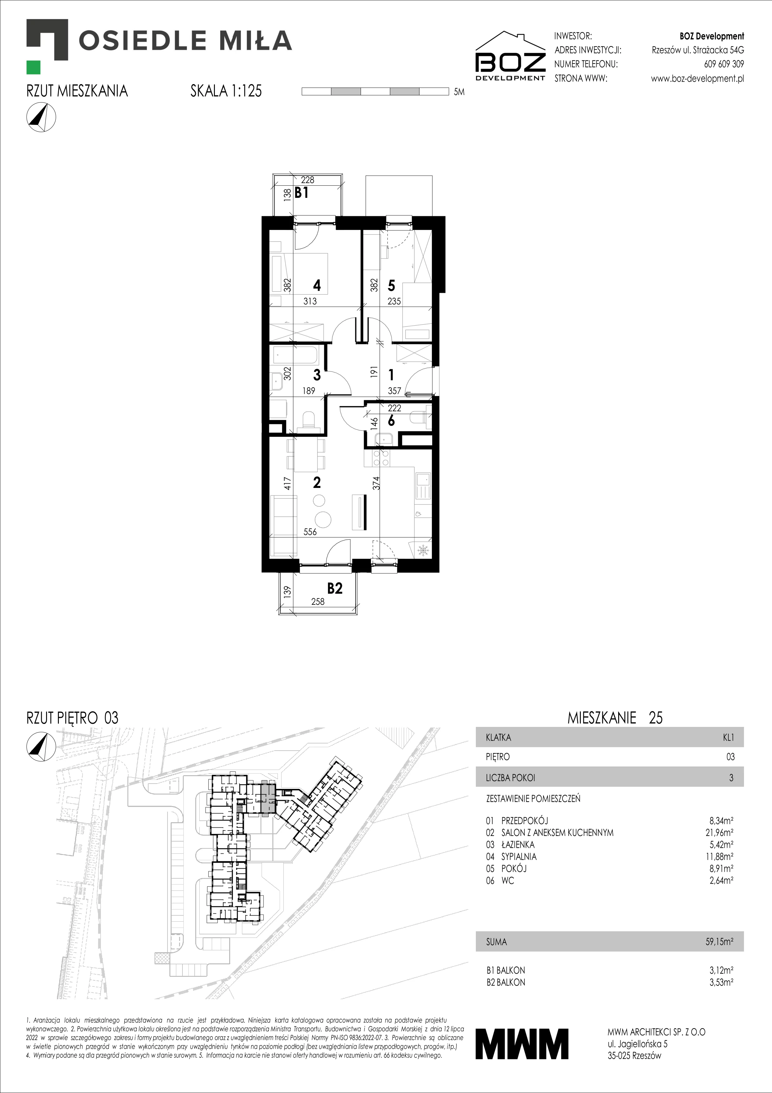 3 pokoje, mieszkanie 59,15 m², piętro 3, oferta nr 25, Strażacka 54G, Rzeszów, Drabinianka, ul. Strażacka 54