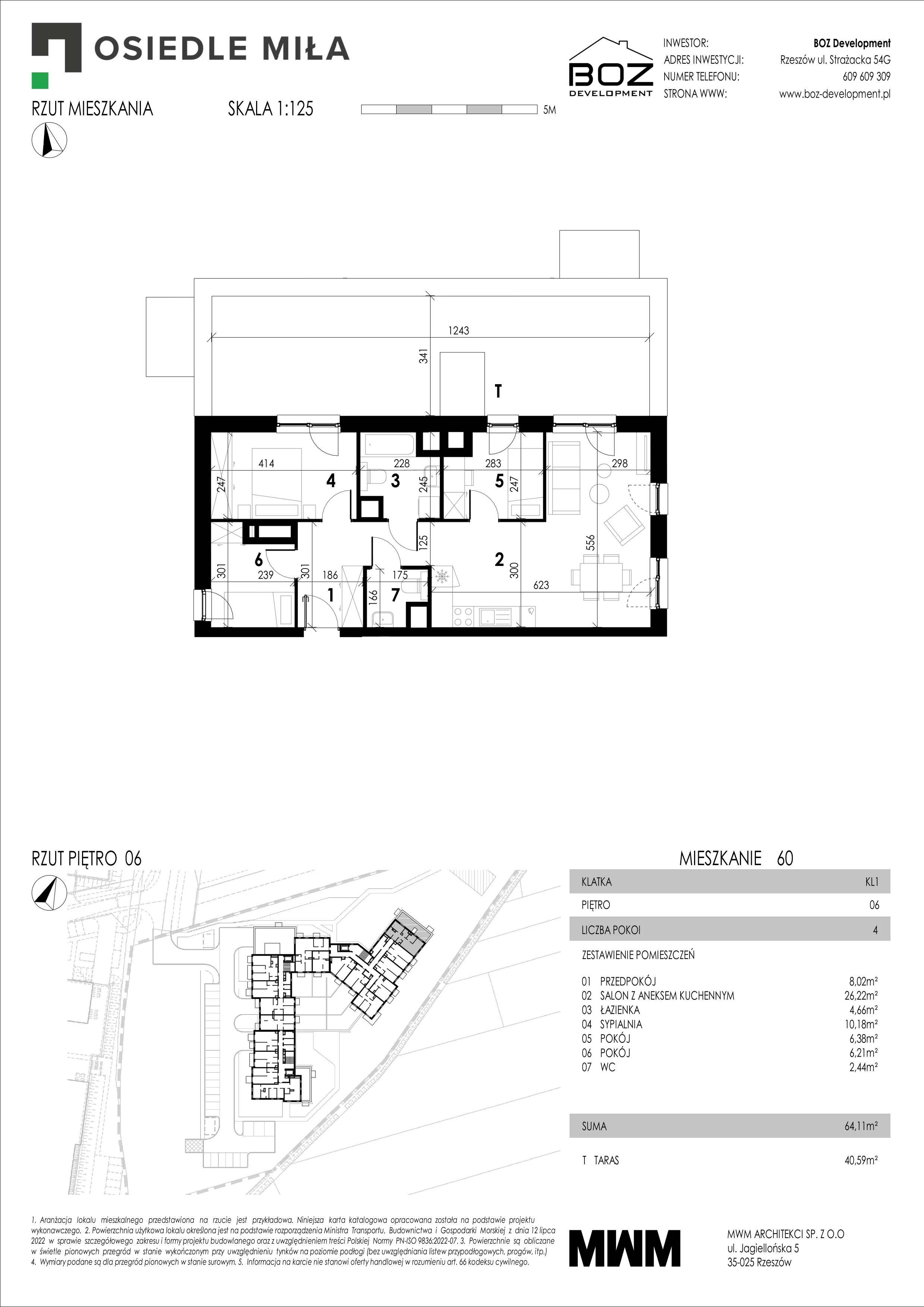 3 pokoje, mieszkanie 64,11 m², piętro 6, oferta nr 60, Strażacka 54G, Rzeszów, Drabinianka, ul. Strażacka 54