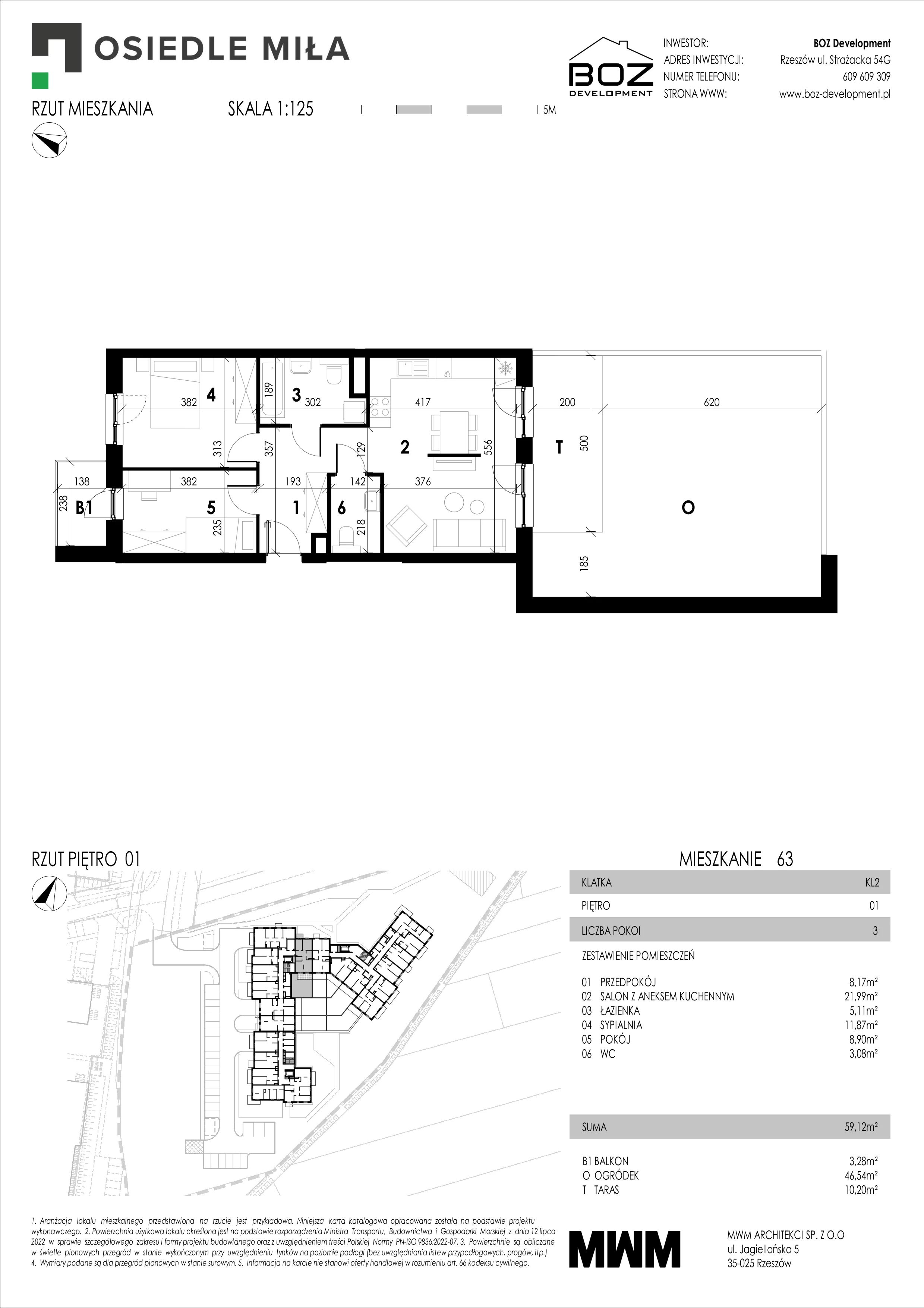 3 pokoje, mieszkanie 59,12 m², piętro 1, oferta nr 63, Strażacka 54G, Rzeszów, Drabinianka, ul. Strażacka 54