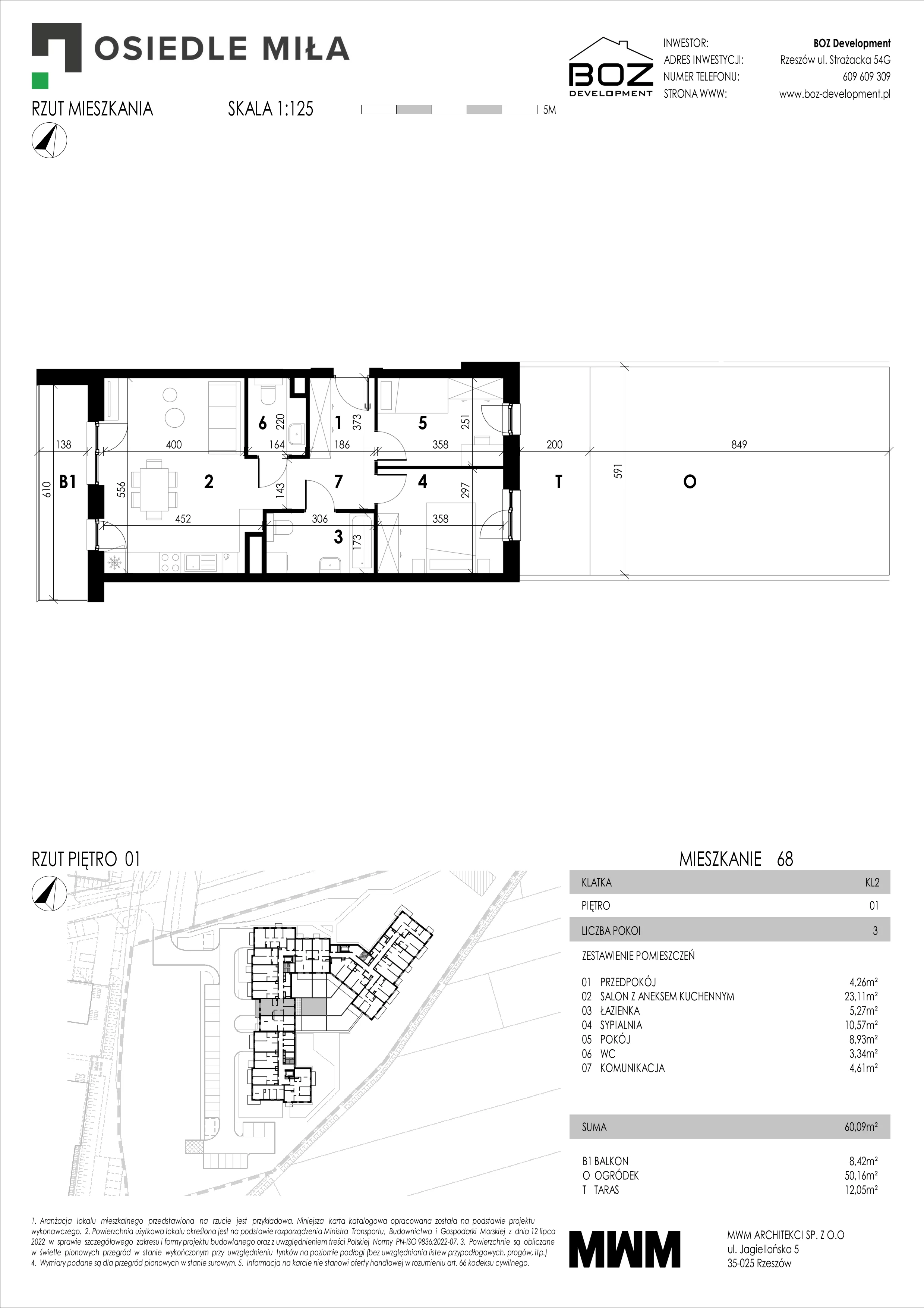 3 pokoje, mieszkanie 60,09 m², piętro 1, oferta nr 68, Strażacka 54G, Rzeszów, Drabinianka, ul. Strażacka 54