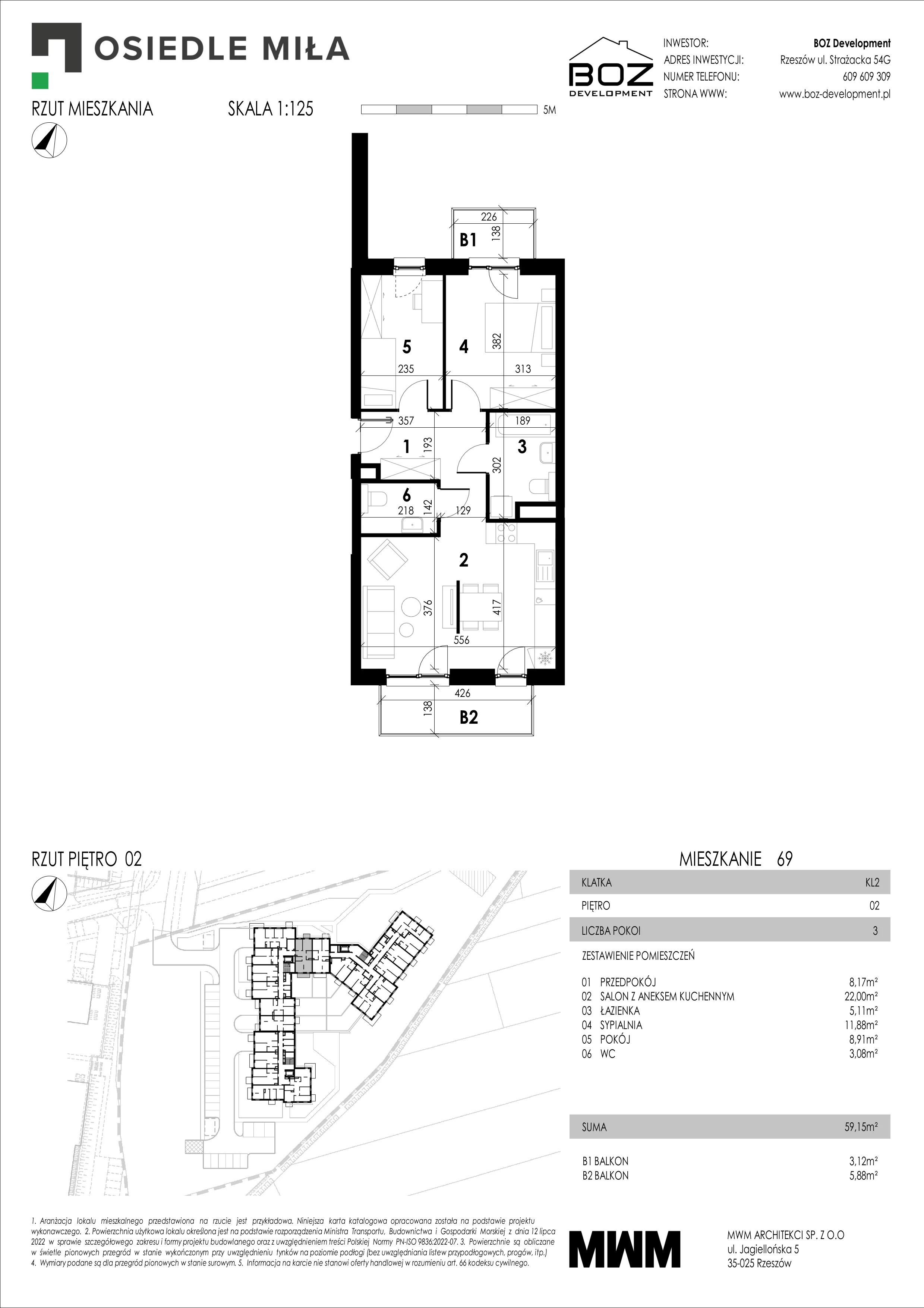 3 pokoje, mieszkanie 59,15 m², piętro 2, oferta nr 69, Strażacka 54G, Rzeszów, Drabinianka, ul. Strażacka 54