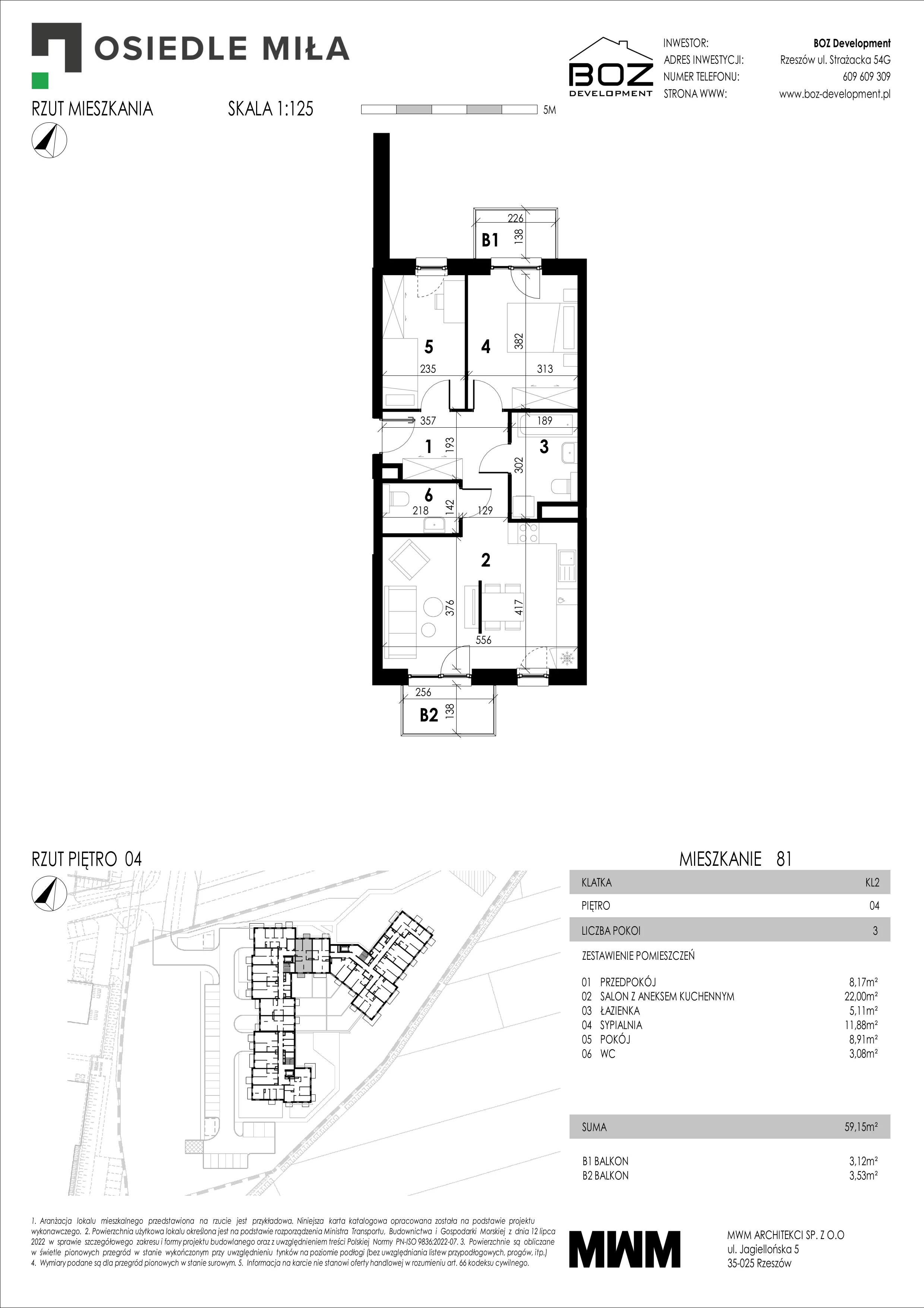 3 pokoje, mieszkanie 59,15 m², piętro 4, oferta nr 81, Strażacka 54G, Rzeszów, Drabinianka, ul. Strażacka 54