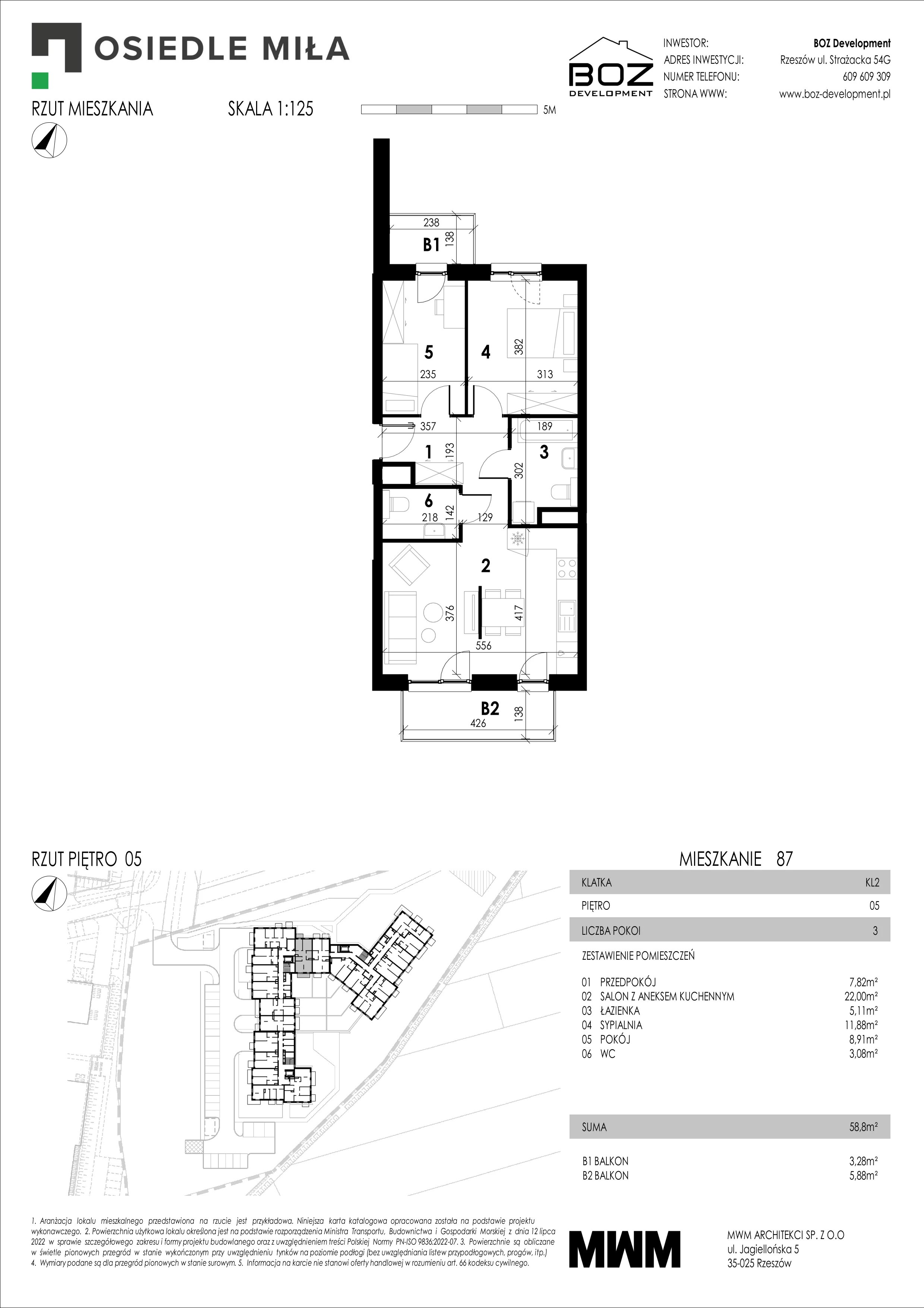 3 pokoje, mieszkanie 58,80 m², piętro 5, oferta nr 87, Strażacka 54G, Rzeszów, Drabinianka, ul. Strażacka 54