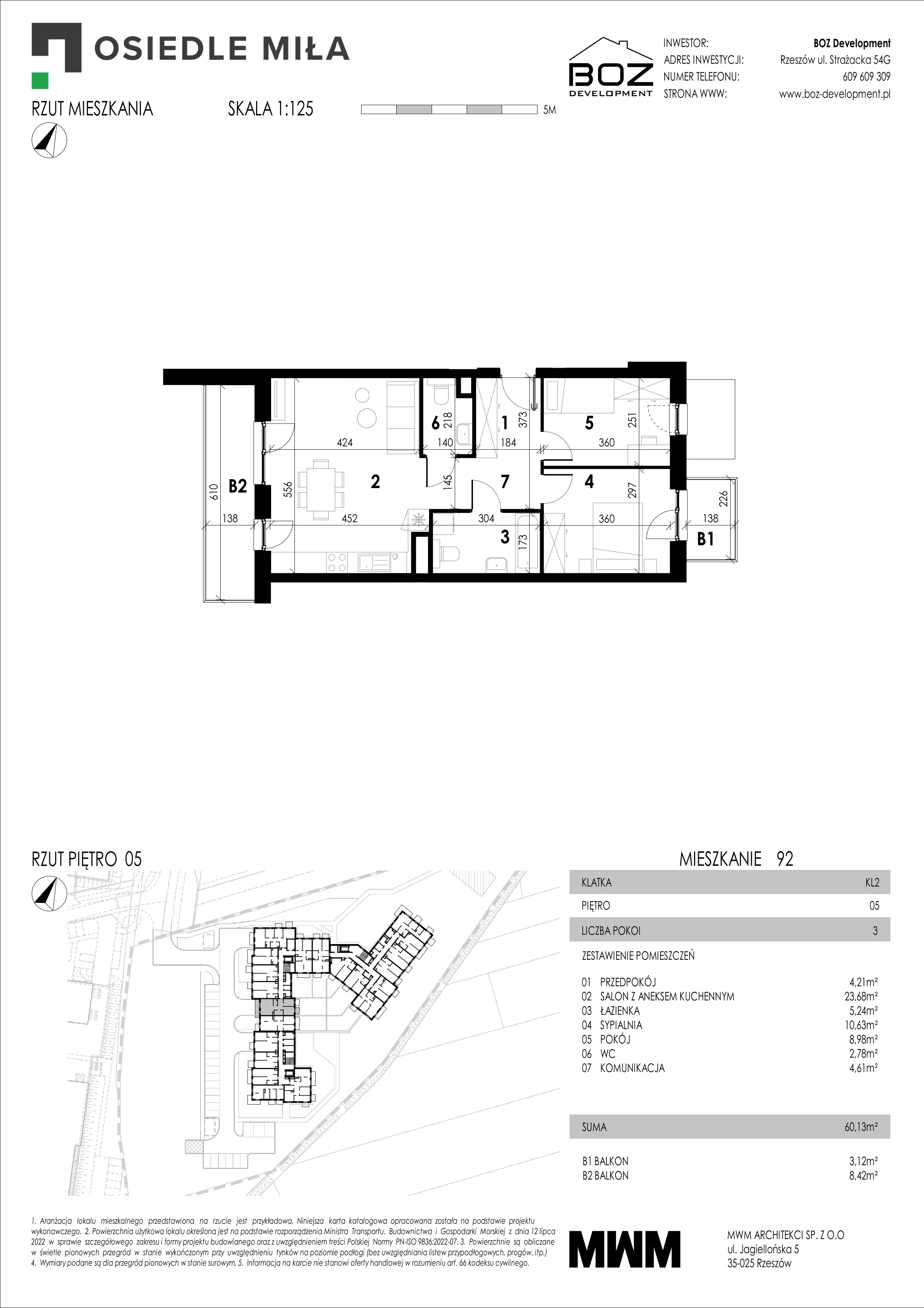 3 pokoje, mieszkanie 60,13 m², piętro 5, oferta nr 92, Strażacka 54G, Rzeszów, Drabinianka, ul. Strażacka 54