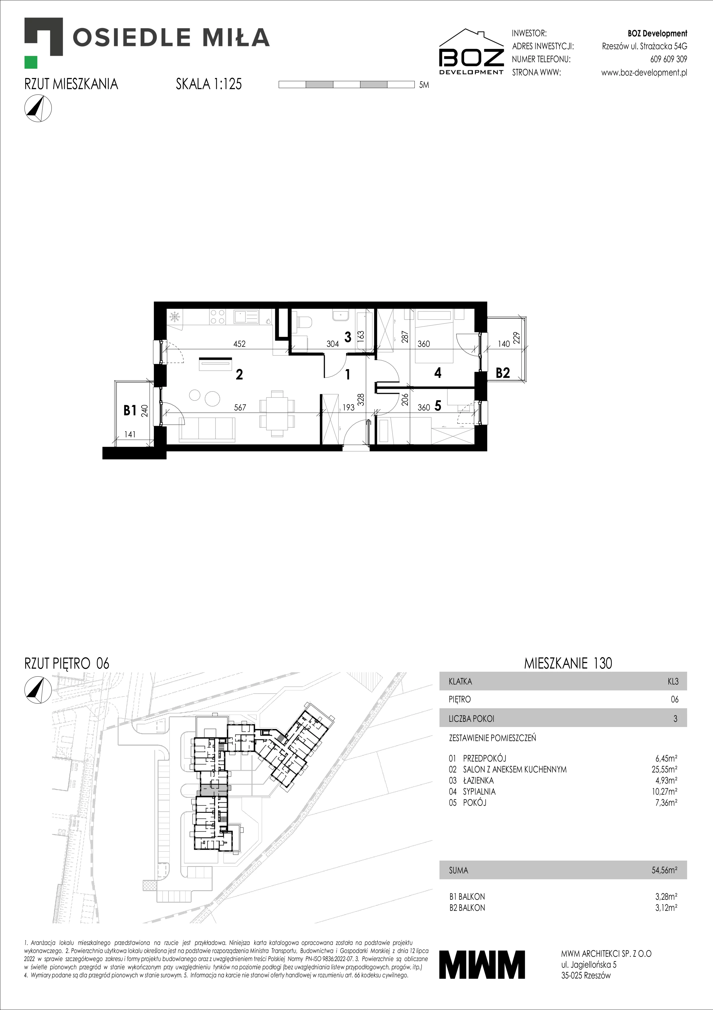 3 pokoje, mieszkanie 54,56 m², piętro 6, oferta nr 130, Strażacka 54G, Rzeszów, Drabinianka, ul. Strażacka 54