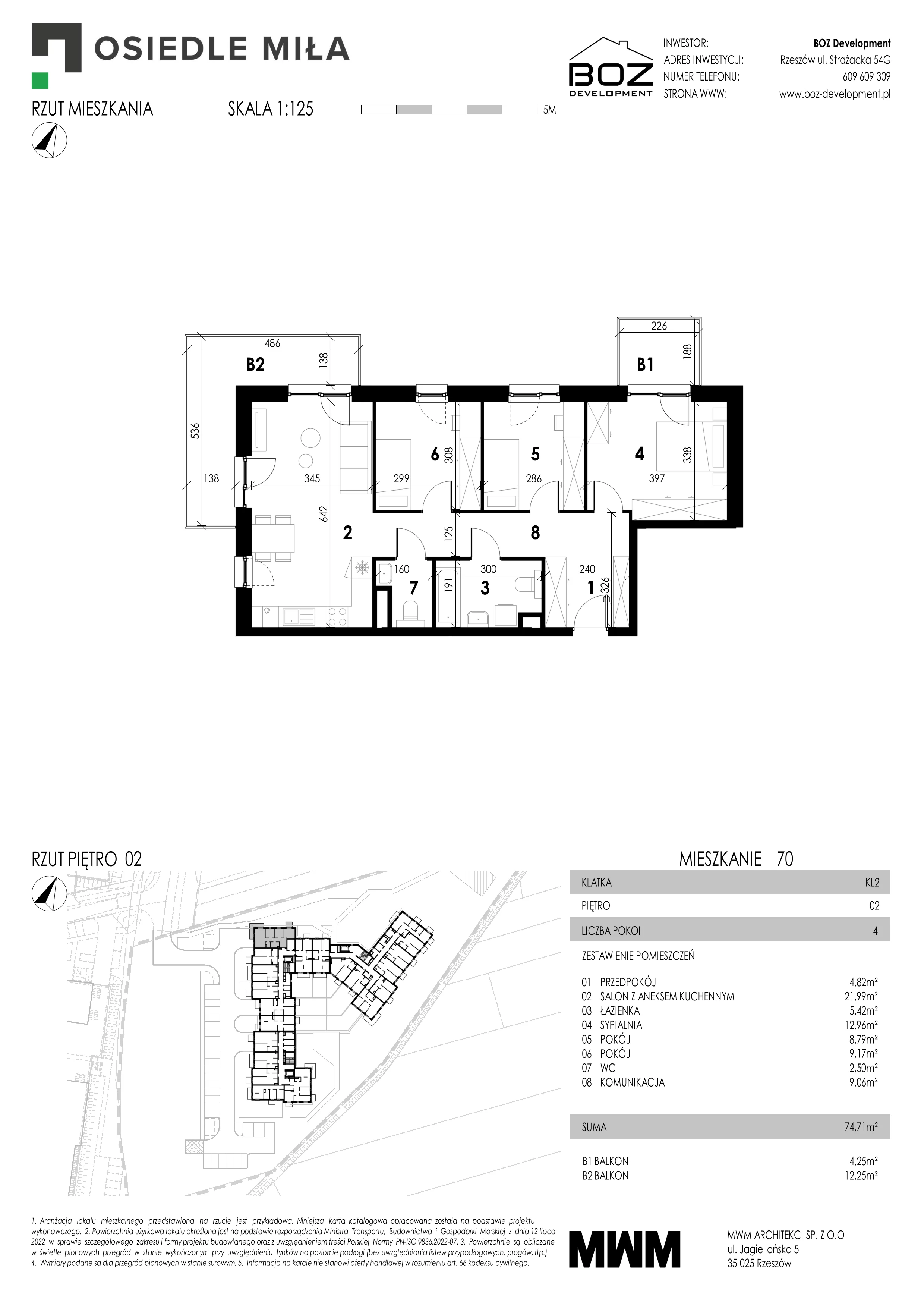 4 pokoje, mieszkanie 74,71 m², piętro 2, oferta nr 70, Strażacka 54G, Rzeszów, Drabinianka, ul. Strażacka 54