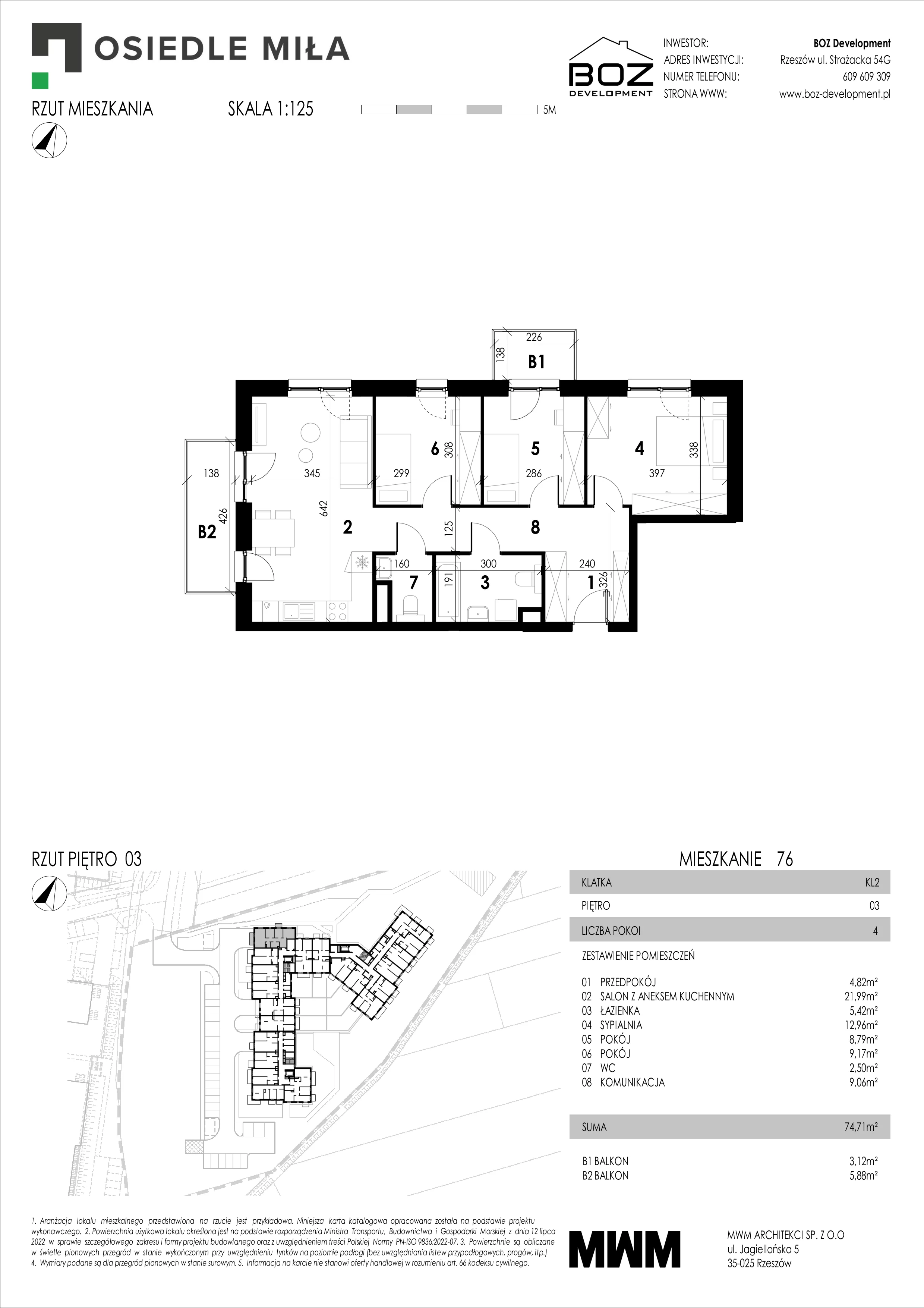 4 pokoje, mieszkanie 74,71 m², piętro 3, oferta nr 76, Strażacka 54G, Rzeszów, Drabinianka, ul. Strażacka 54