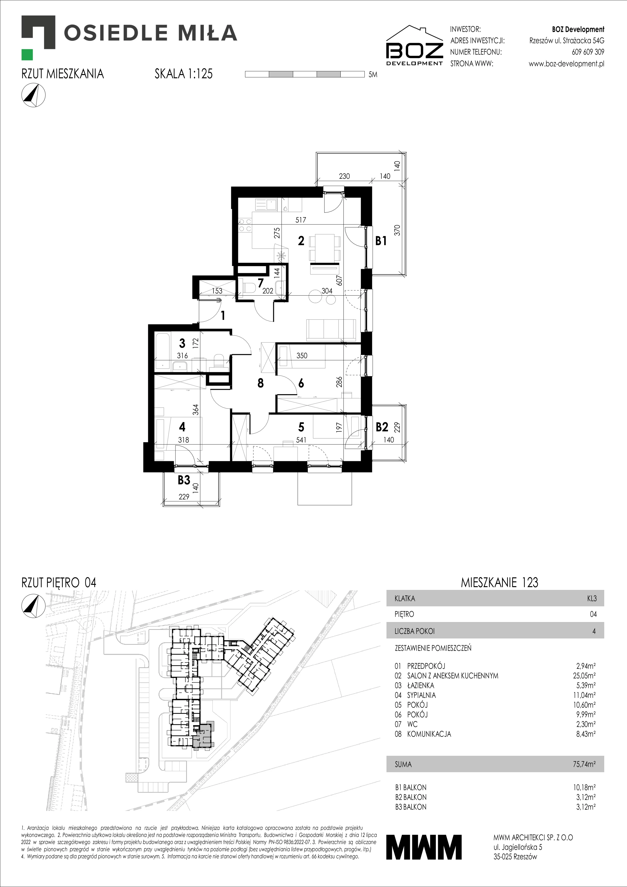 4 pokoje, mieszkanie 75,74 m², piętro 4, oferta nr 123, Strażacka 54G, Rzeszów, Drabinianka, ul. Strażacka 54