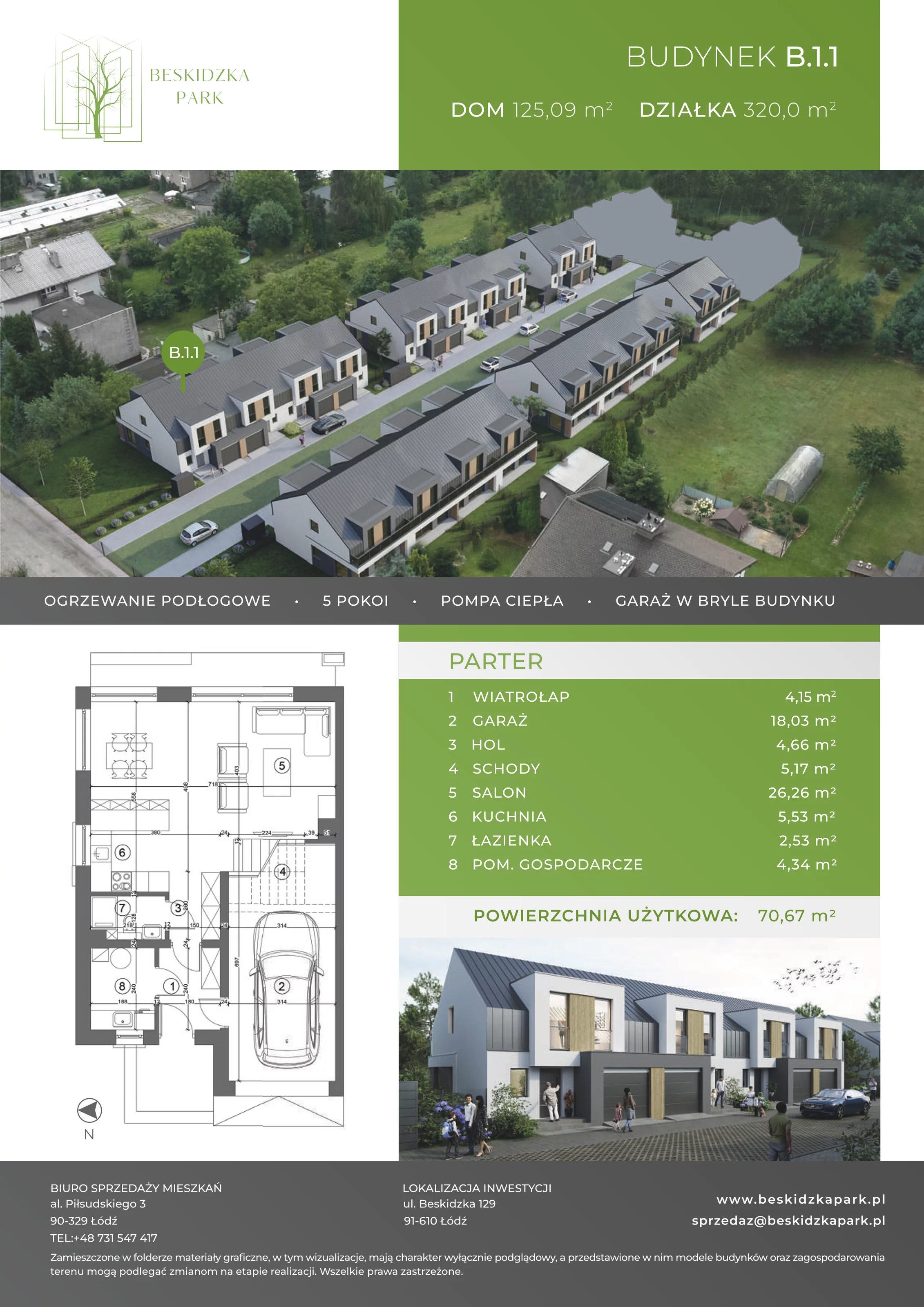 Dom 125,09 m², oferta nr B.1.1, Beskidzka Park, Łódź, Widzew, ul. Beskidzka 129