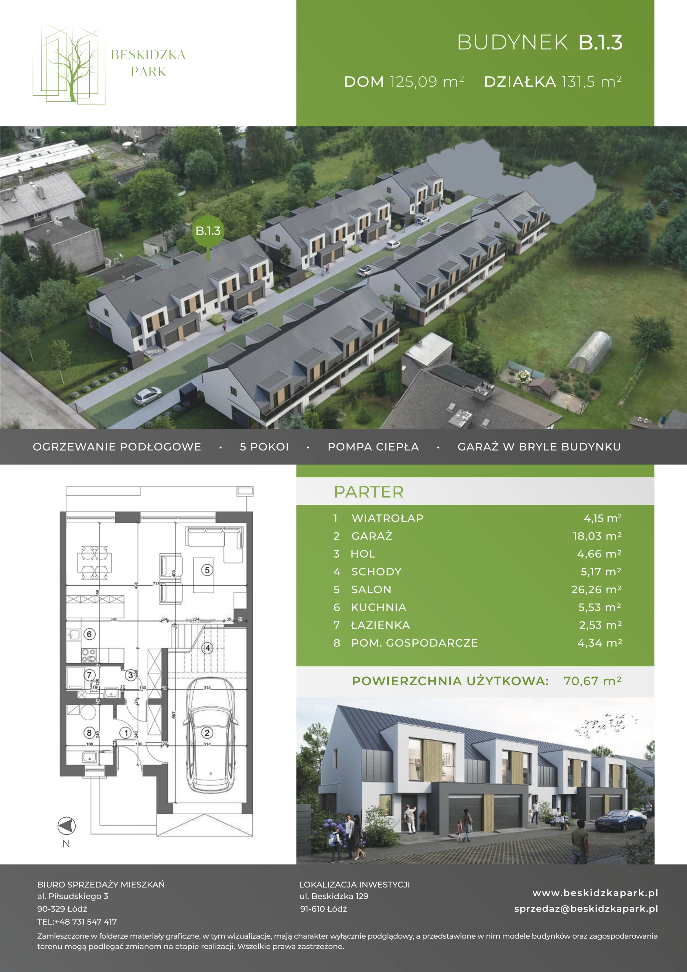 Dom 125,09 m², oferta nr B.1.3, Beskidzka Park, Łódź, Widzew, ul. Beskidzka 129