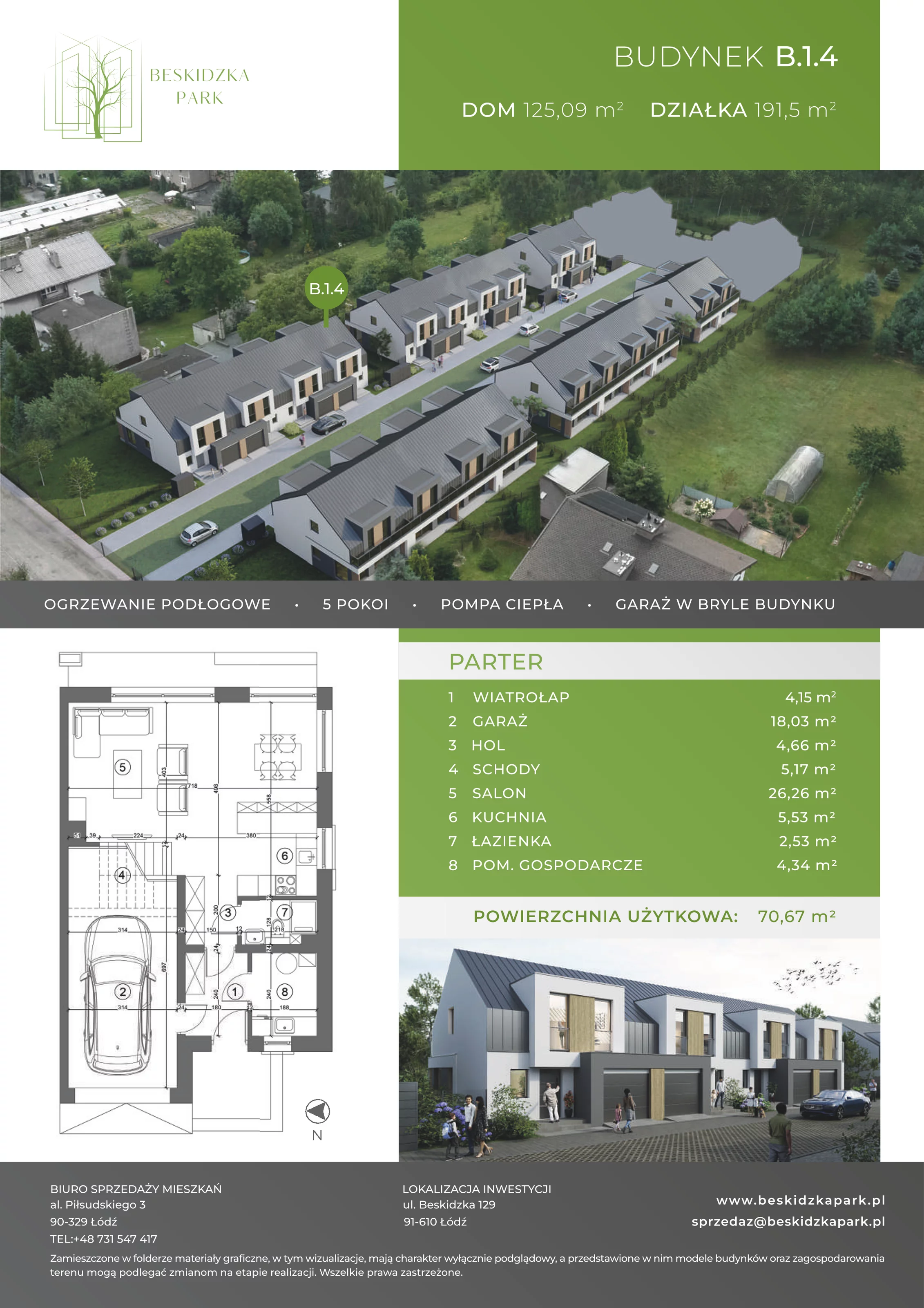 Dom 125,09 m², oferta nr B.1.4, Beskidzka Park, Łódź, Widzew, ul. Beskidzka 129