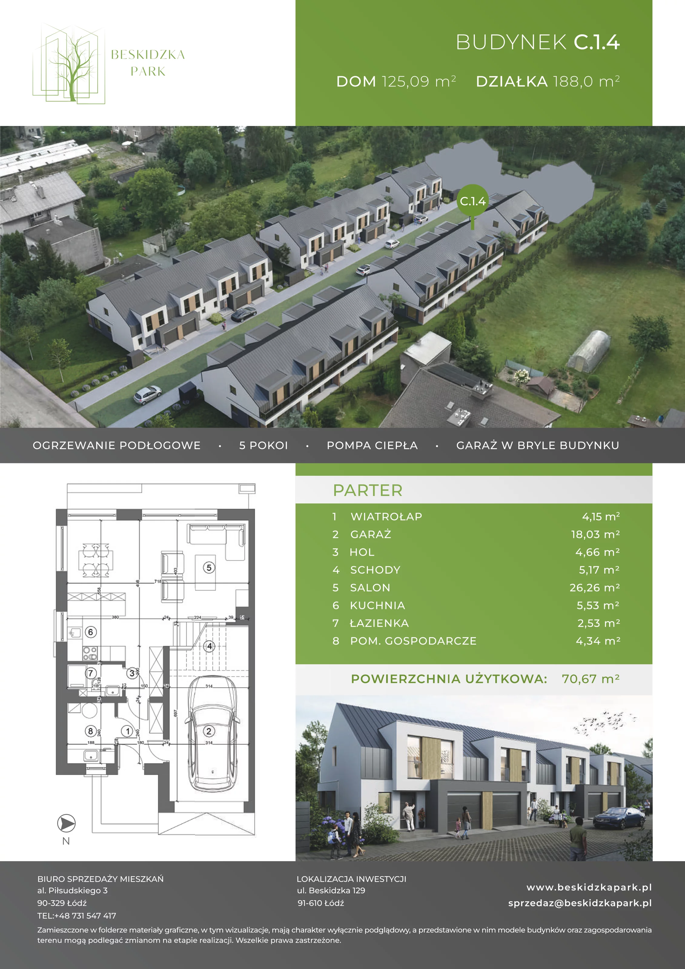 Dom 125,09 m², oferta nr C.1.4, Beskidzka Park, Łódź, Widzew, ul. Beskidzka 129