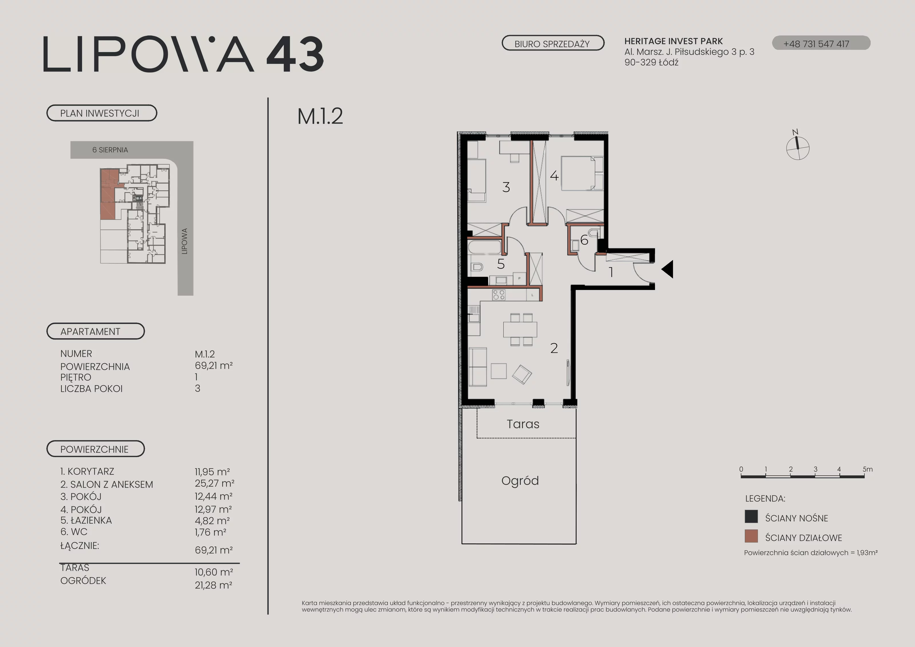 3 pokoje, mieszkanie 69,21 m², piętro 1, oferta nr M.1.2, Lipowa 43, Łódź, Polesie, Stare Polesie, ul. Lipowa 43