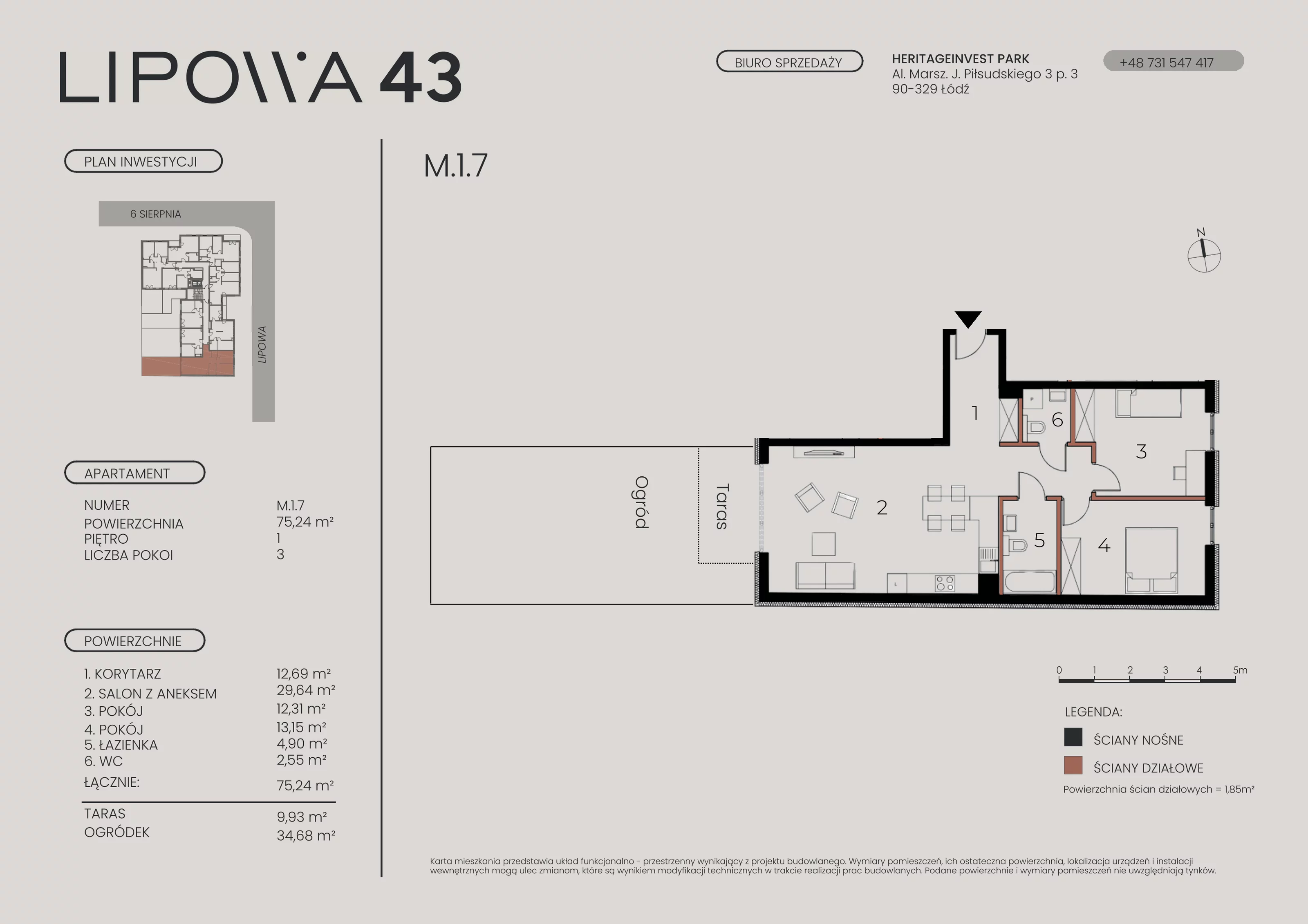 3 pokoje, mieszkanie 75,24 m², piętro 1, oferta nr M.1.7, Lipowa 43, Łódź, Polesie, Stare Polesie, ul. Lipowa 43