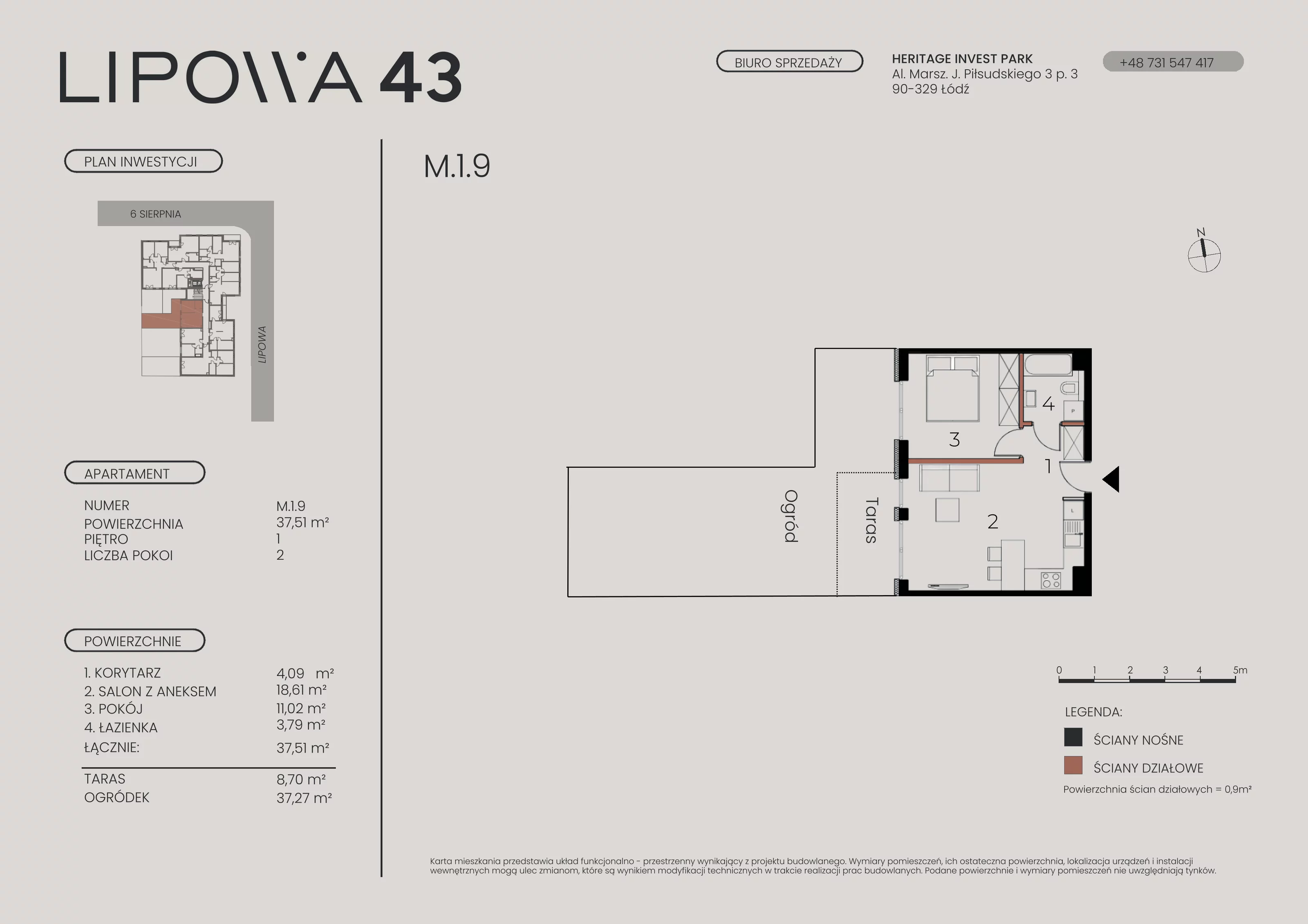 2 pokoje, mieszkanie 37,51 m², piętro 1, oferta nr M.1.9, Lipowa 43, Łódź, Polesie, Stare Polesie, ul. Lipowa 43