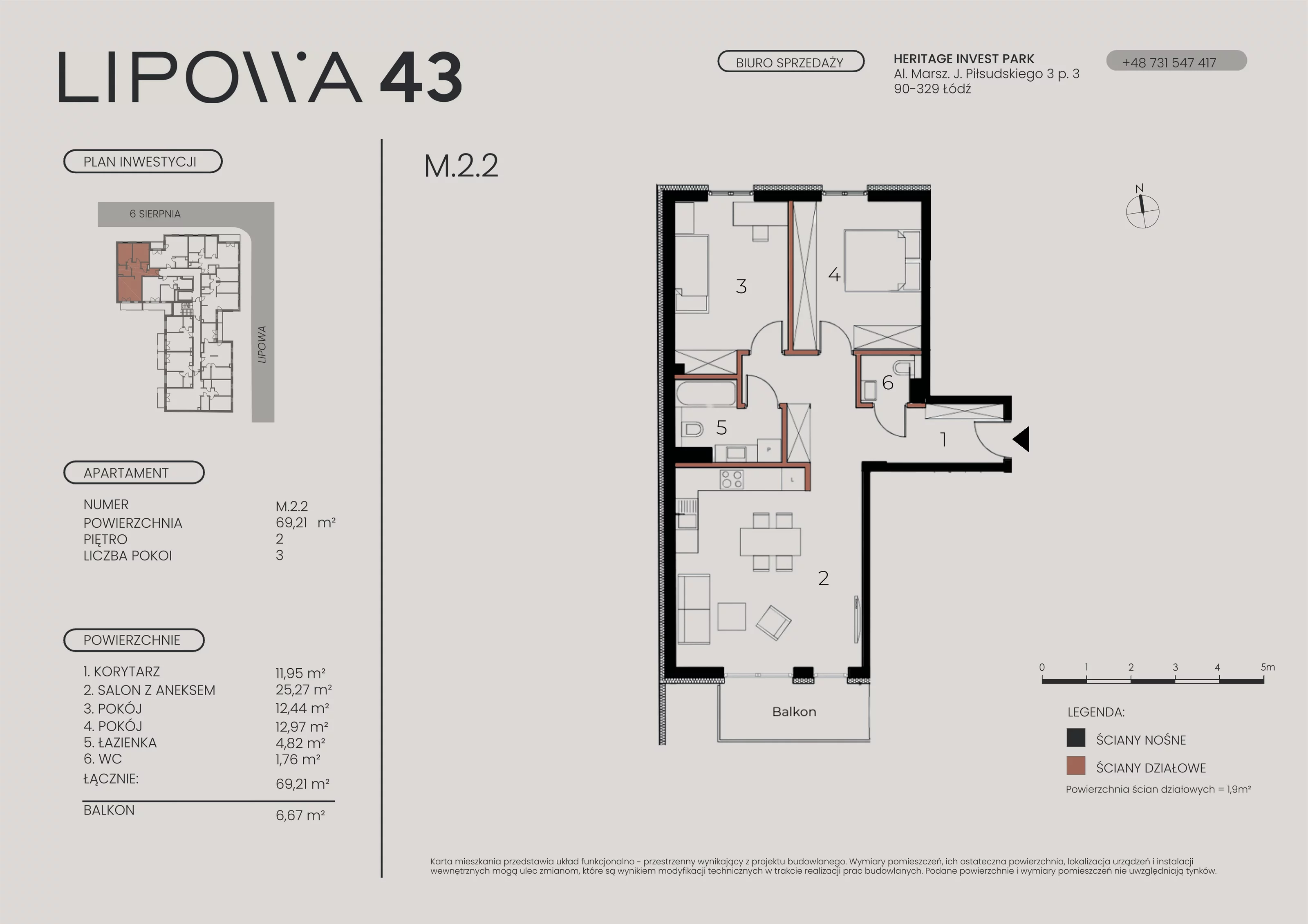 3 pokoje, mieszkanie 69,21 m², piętro 2, oferta nr M.2.2, Lipowa 43, Łódź, Polesie, Stare Polesie, ul. Lipowa 43