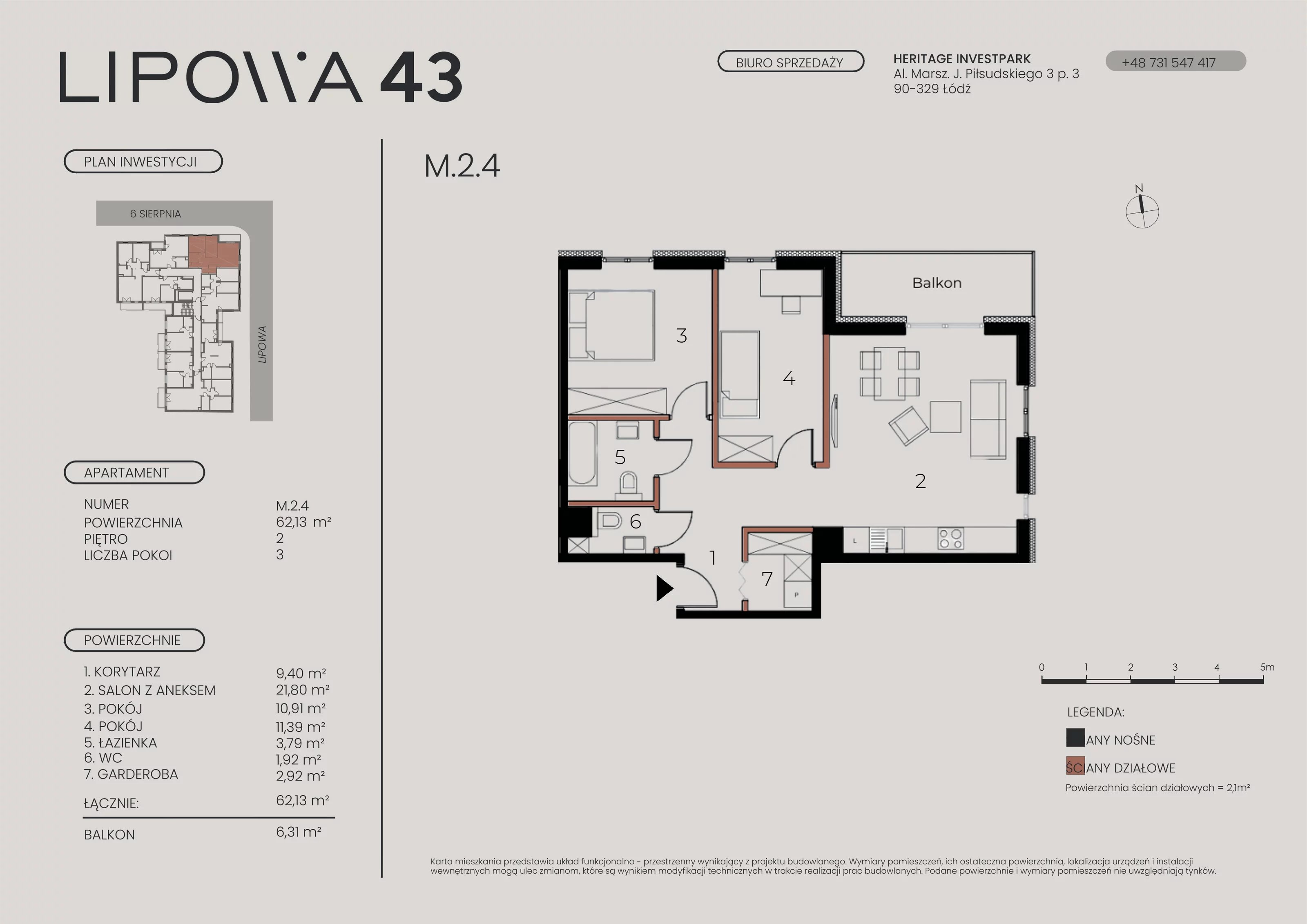3 pokoje, mieszkanie 62,13 m², piętro 2, oferta nr M.2.4, Lipowa 43, Łódź, Polesie, Stare Polesie, ul. Lipowa 43