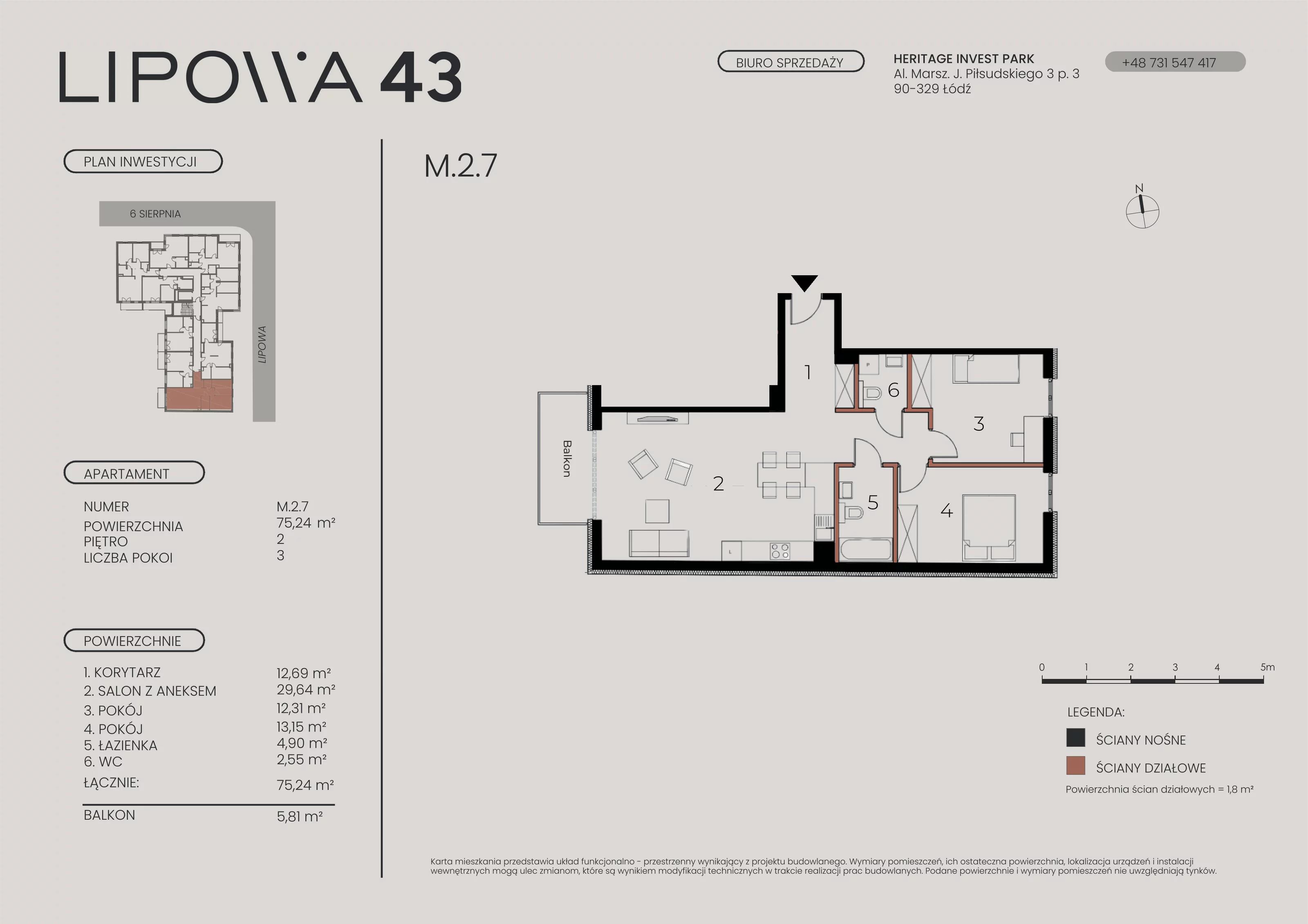 3 pokoje, mieszkanie 75,24 m², piętro 2, oferta nr M.2.7, Lipowa 43, Łódź, Polesie, Stare Polesie, ul. Lipowa 43