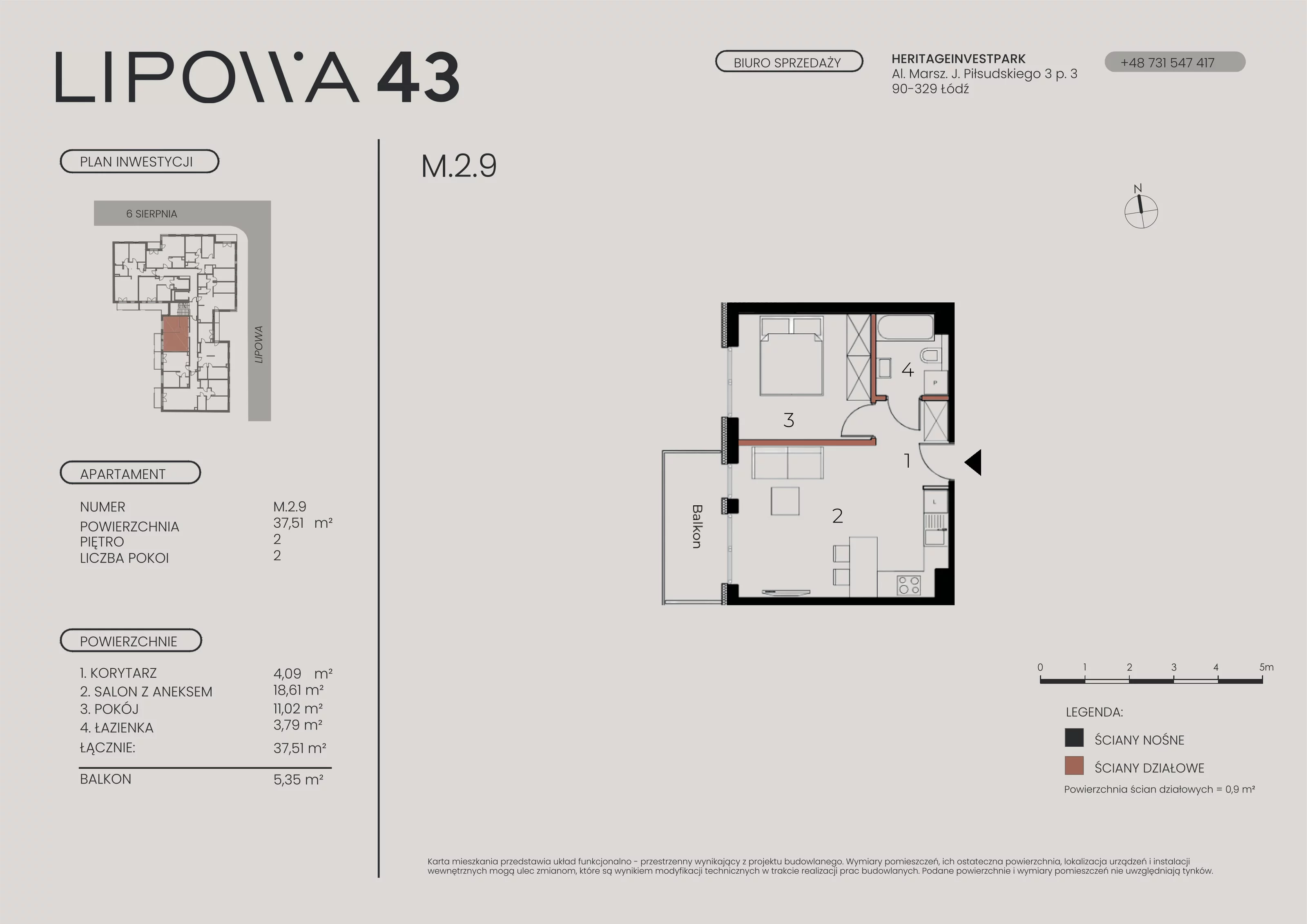 2 pokoje, mieszkanie 37,51 m², piętro 2, oferta nr M.2.9, Lipowa 43, Łódź, Polesie, Stare Polesie, ul. Lipowa 43