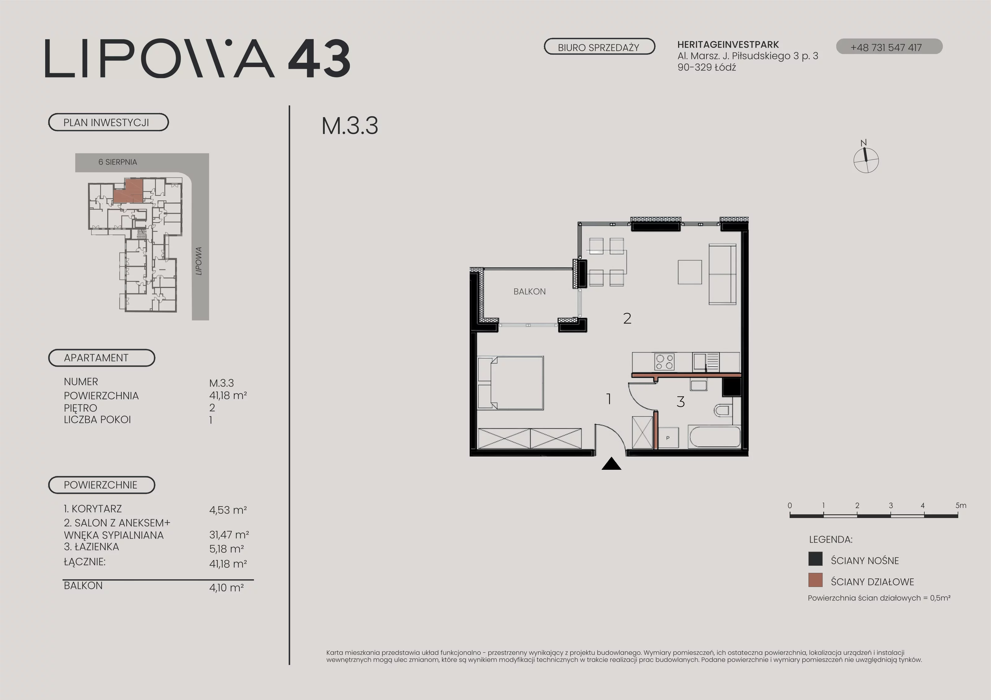 1 pokój, mieszkanie 41,18 m², piętro 3, oferta nr M.3.3, Lipowa 43, Łódź, Polesie, Stare Polesie, ul. Lipowa 43