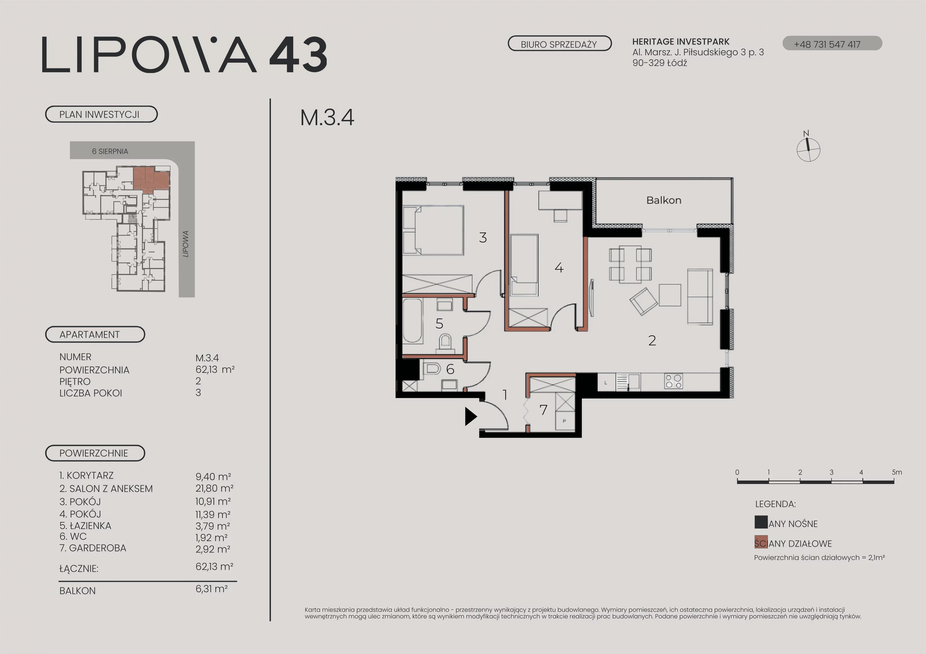 3 pokoje, mieszkanie 62,13 m², piętro 3, oferta nr M.3.4, Lipowa 43, Łódź, Polesie, Stare Polesie, ul. Lipowa 43