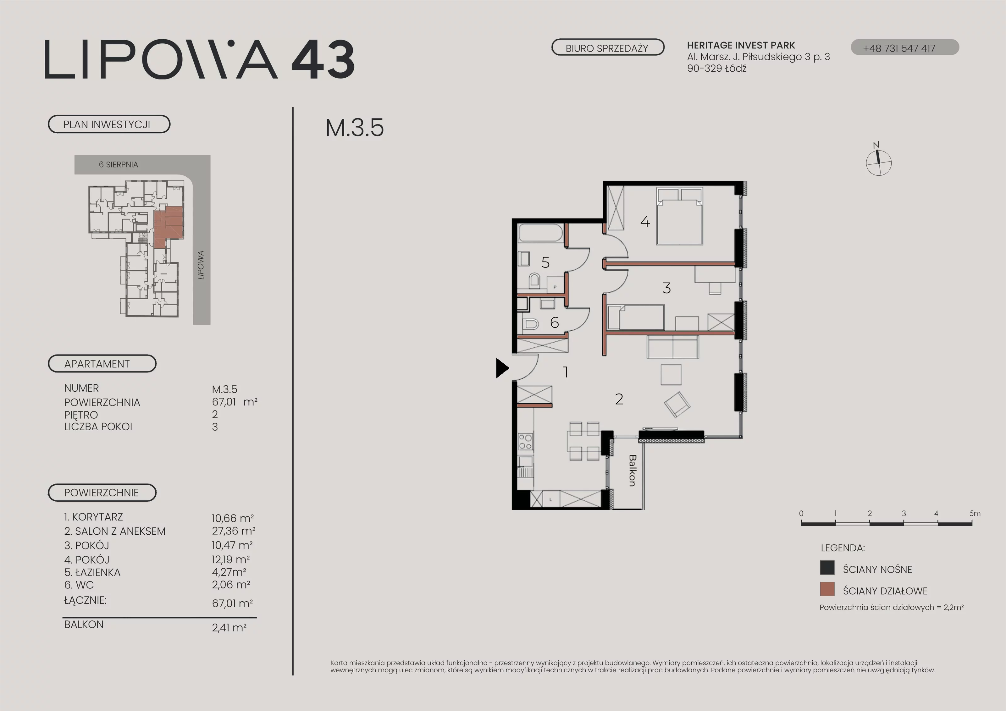 3 pokoje, mieszkanie 67,01 m², piętro 3, oferta nr M.3.5, Lipowa 43, Łódź, Polesie, Stare Polesie, ul. Lipowa 43