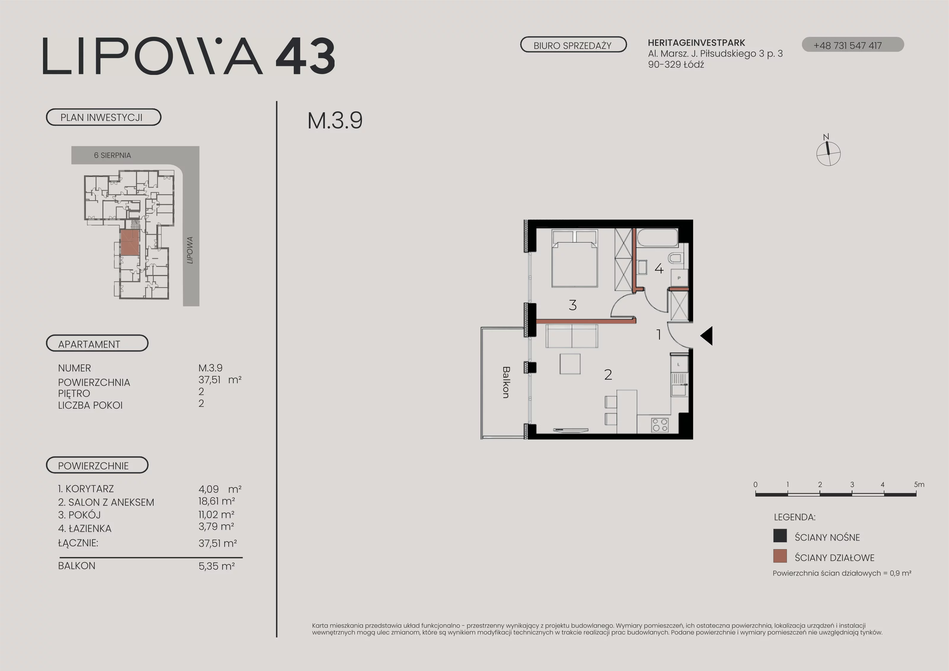 2 pokoje, mieszkanie 37,51 m², piętro 3, oferta nr M.3.9, Lipowa 43, Łódź, Polesie, Stare Polesie, ul. Lipowa 43