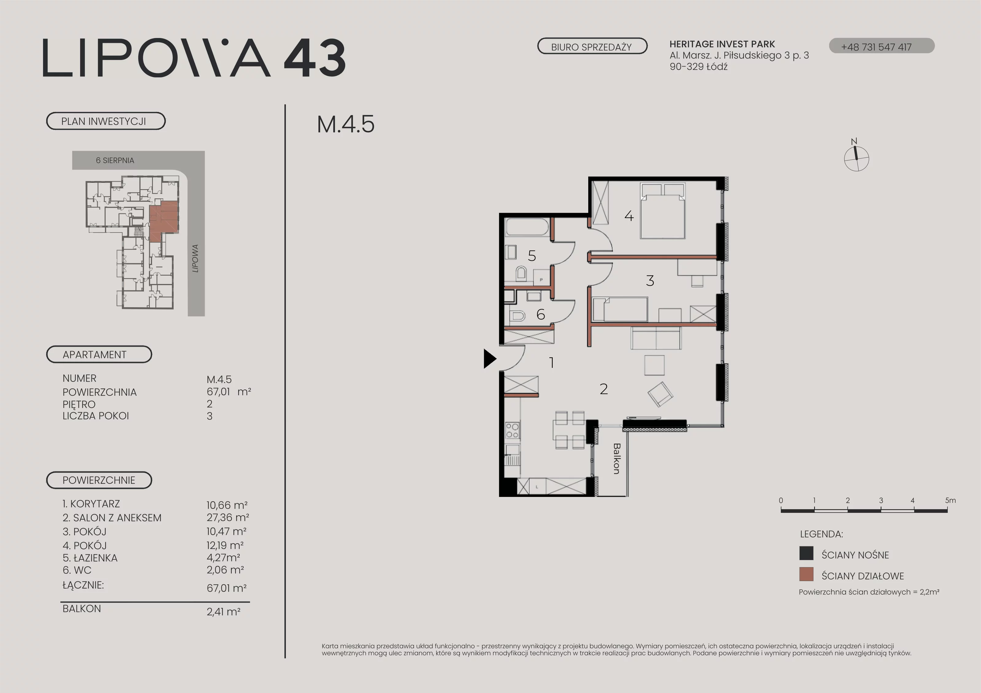 3 pokoje, mieszkanie 67,01 m², piętro 4, oferta nr M.4.5, Lipowa 43, Łódź, Polesie, Stare Polesie, ul. Lipowa 43