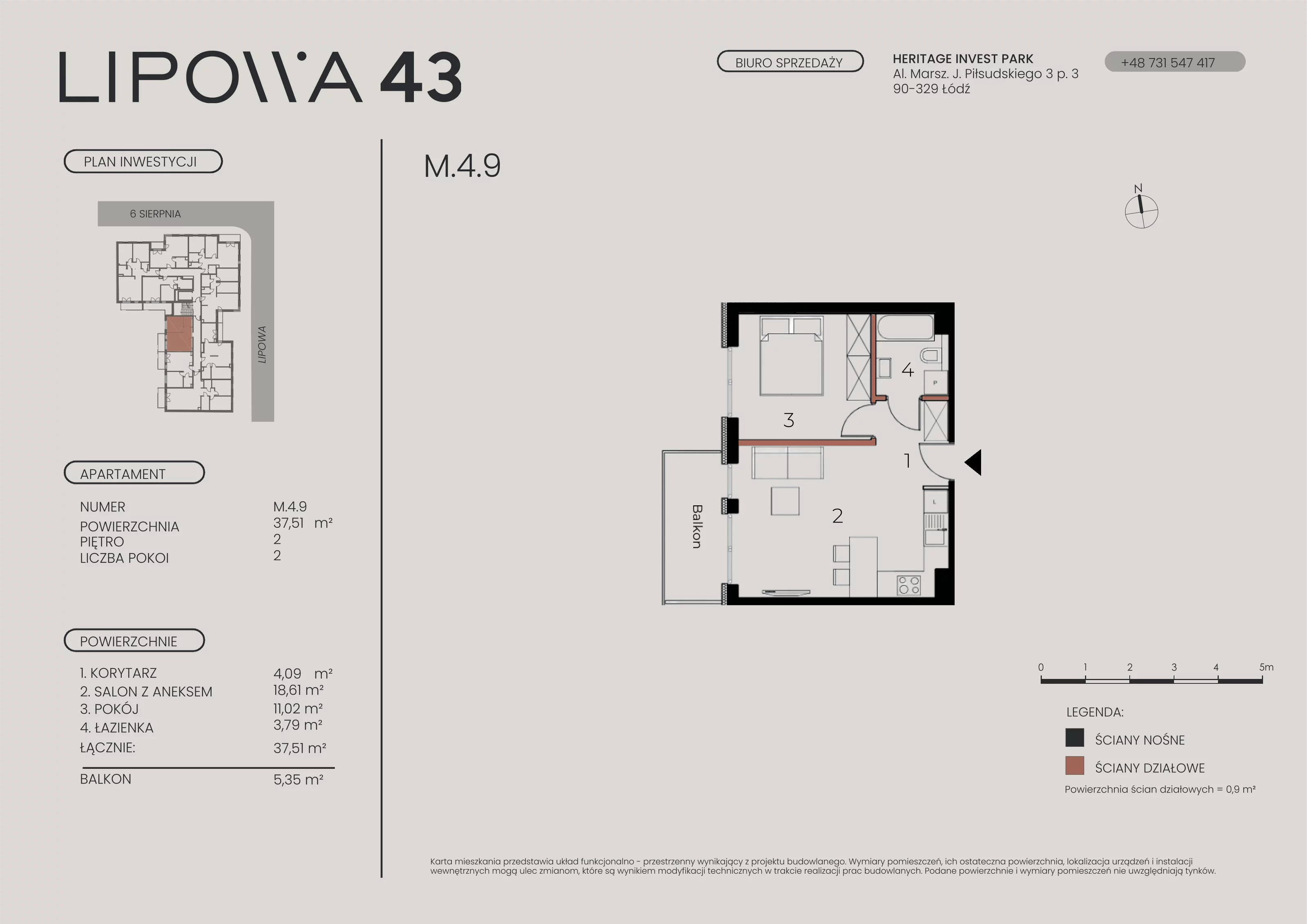 2 pokoje, mieszkanie 37,51 m², piętro 4, oferta nr M.4.9, Lipowa 43, Łódź, Polesie, Stare Polesie, ul. Lipowa 43
