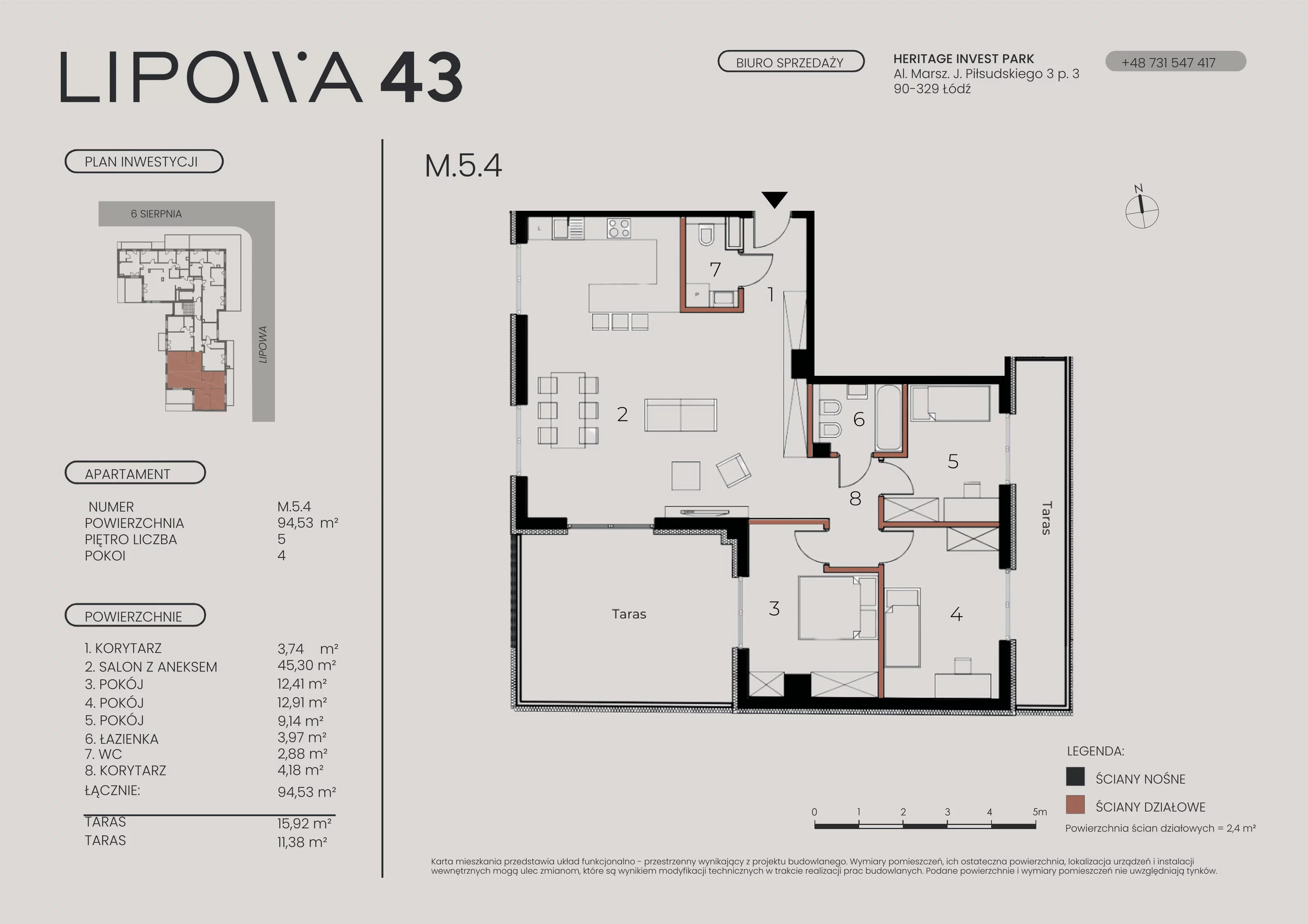 4 pokoje, mieszkanie 94,53 m², piętro 5, oferta nr M.5.4, Lipowa 43, Łódź, Polesie, Stare Polesie, ul. Lipowa 43