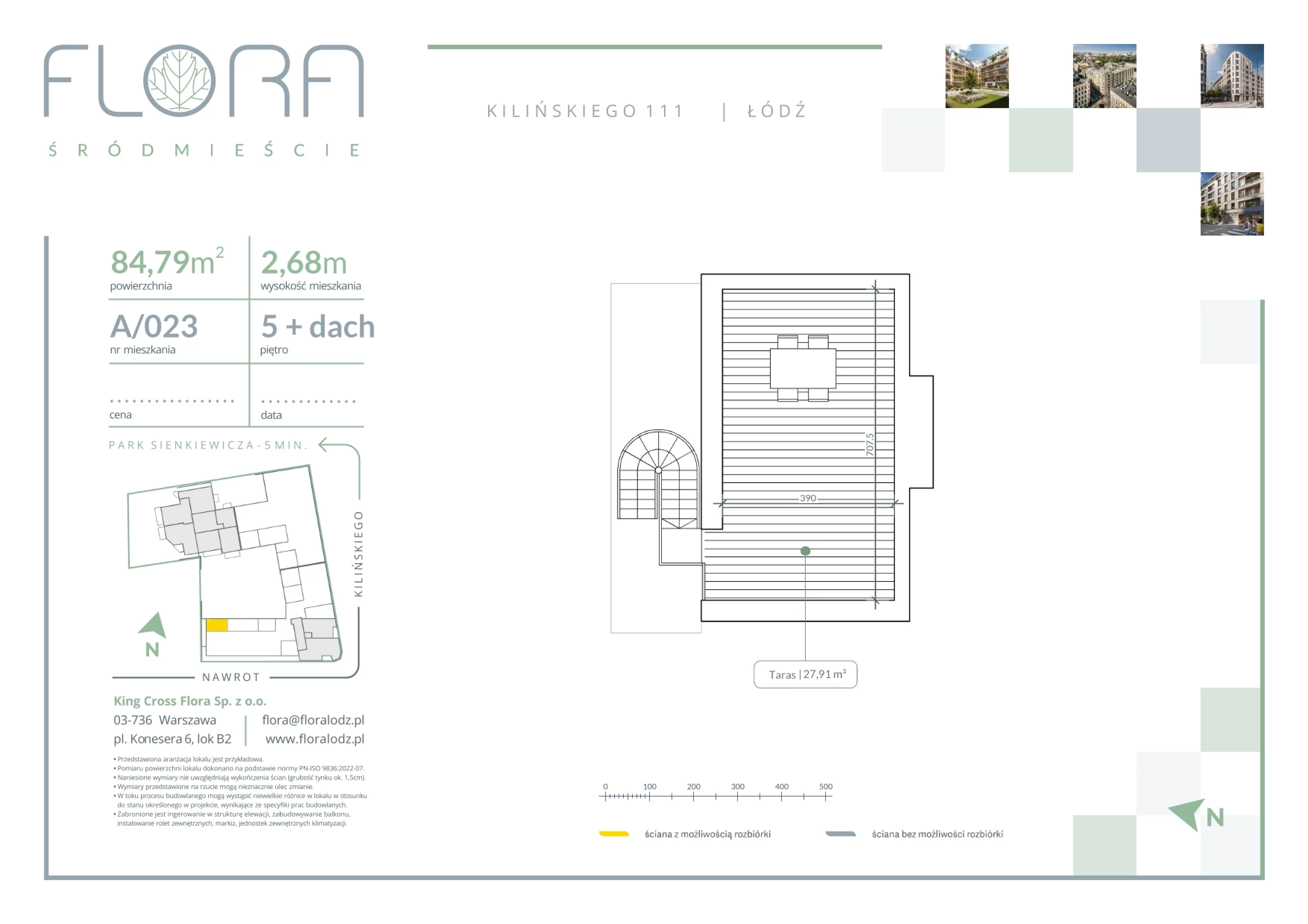 4 pokoje, mieszkanie 84,79 m², piętro 5, oferta nr 23, Flora Śródmieście, Łódź, Śródmieście, ul. płk. Jana Kilińskiego 111