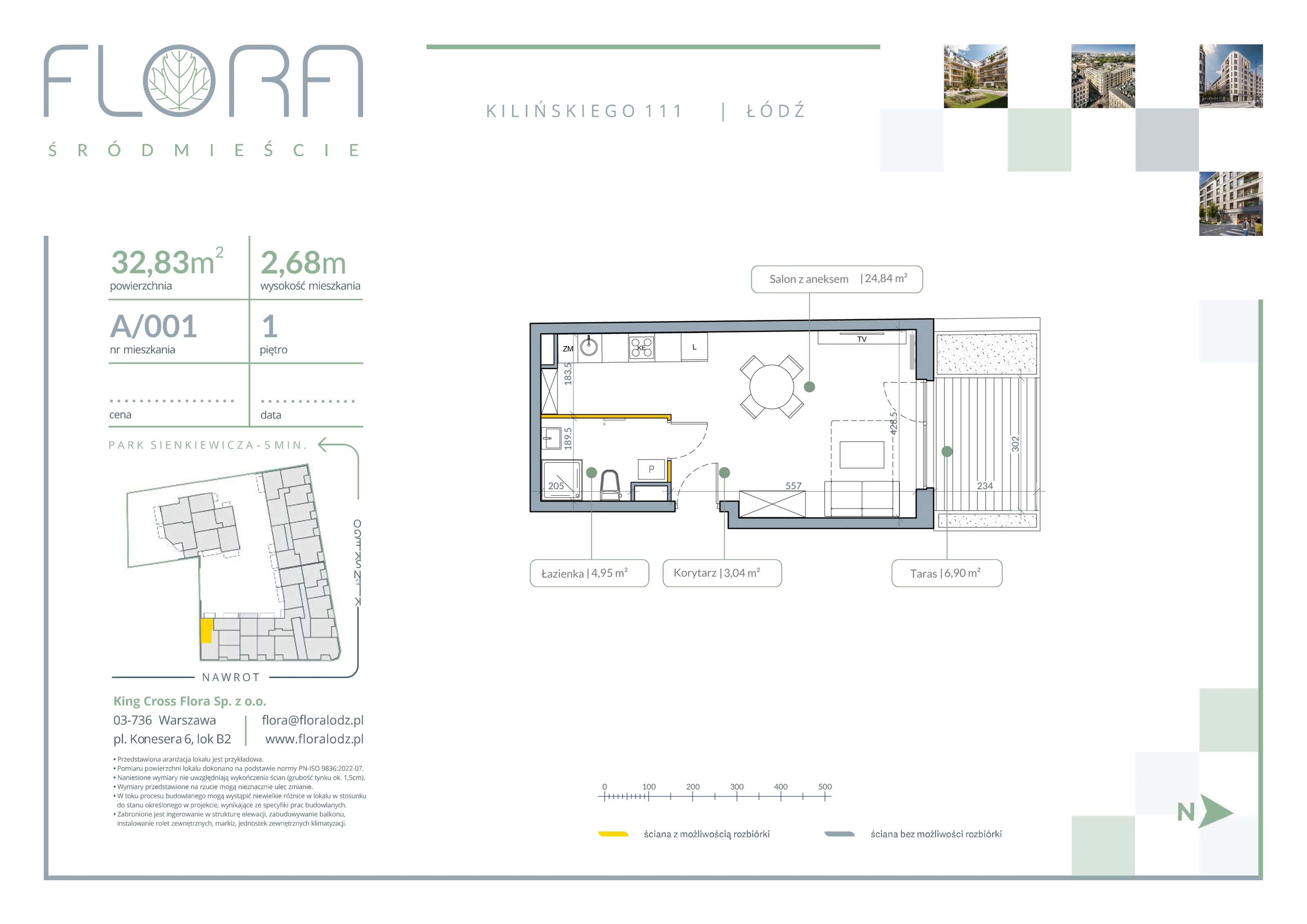 1 pokój, apartament 32,83 m², piętro 1, oferta nr 1, Flora Śródmieście, Łódź, Śródmieście, ul. płk. Jana Kilińskiego 111