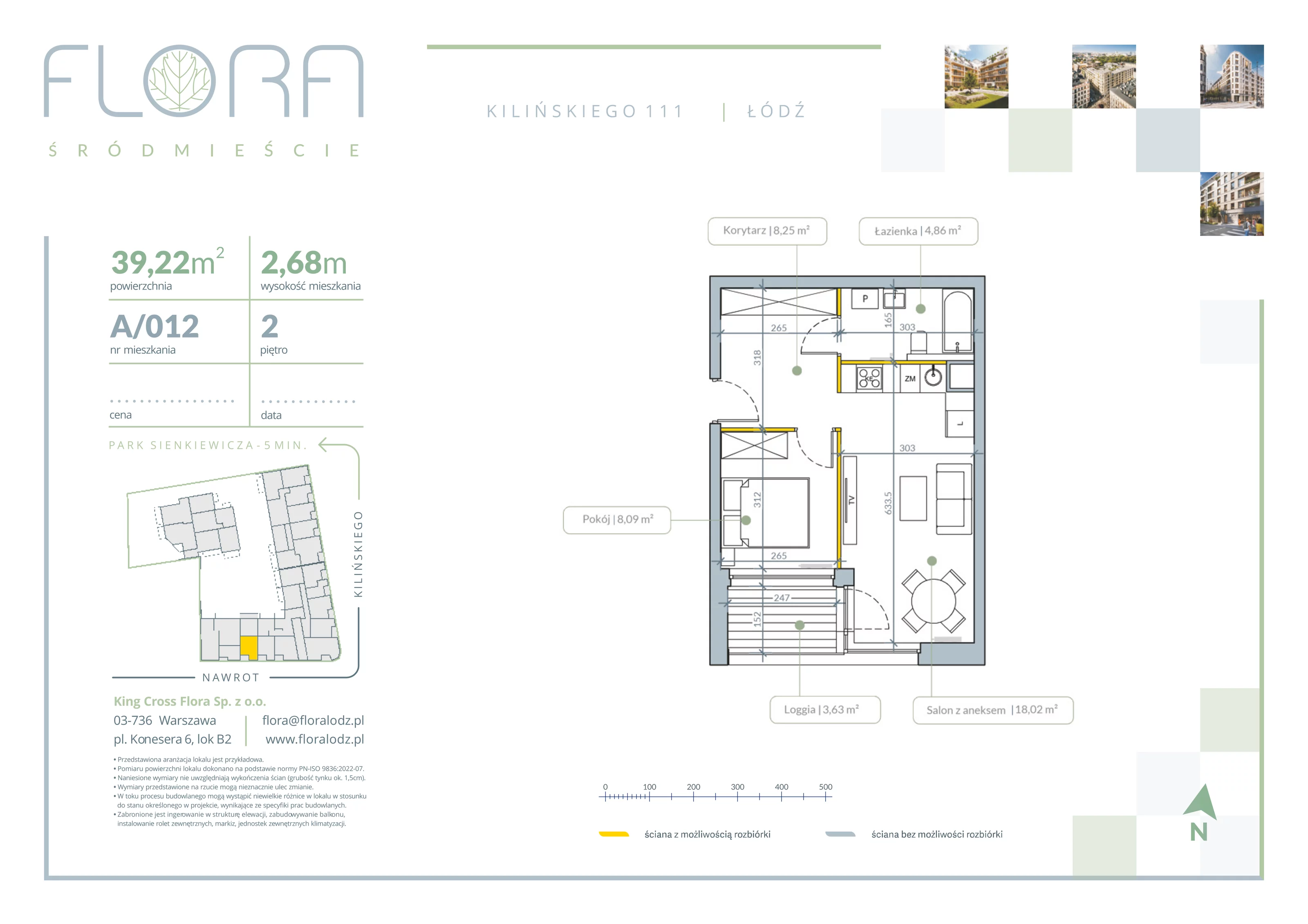 2 pokoje, apartament 39,22 m², piętro 2, oferta nr 12, Flora Śródmieście, Łódź, Śródmieście, ul. płk. Jana Kilińskiego 111