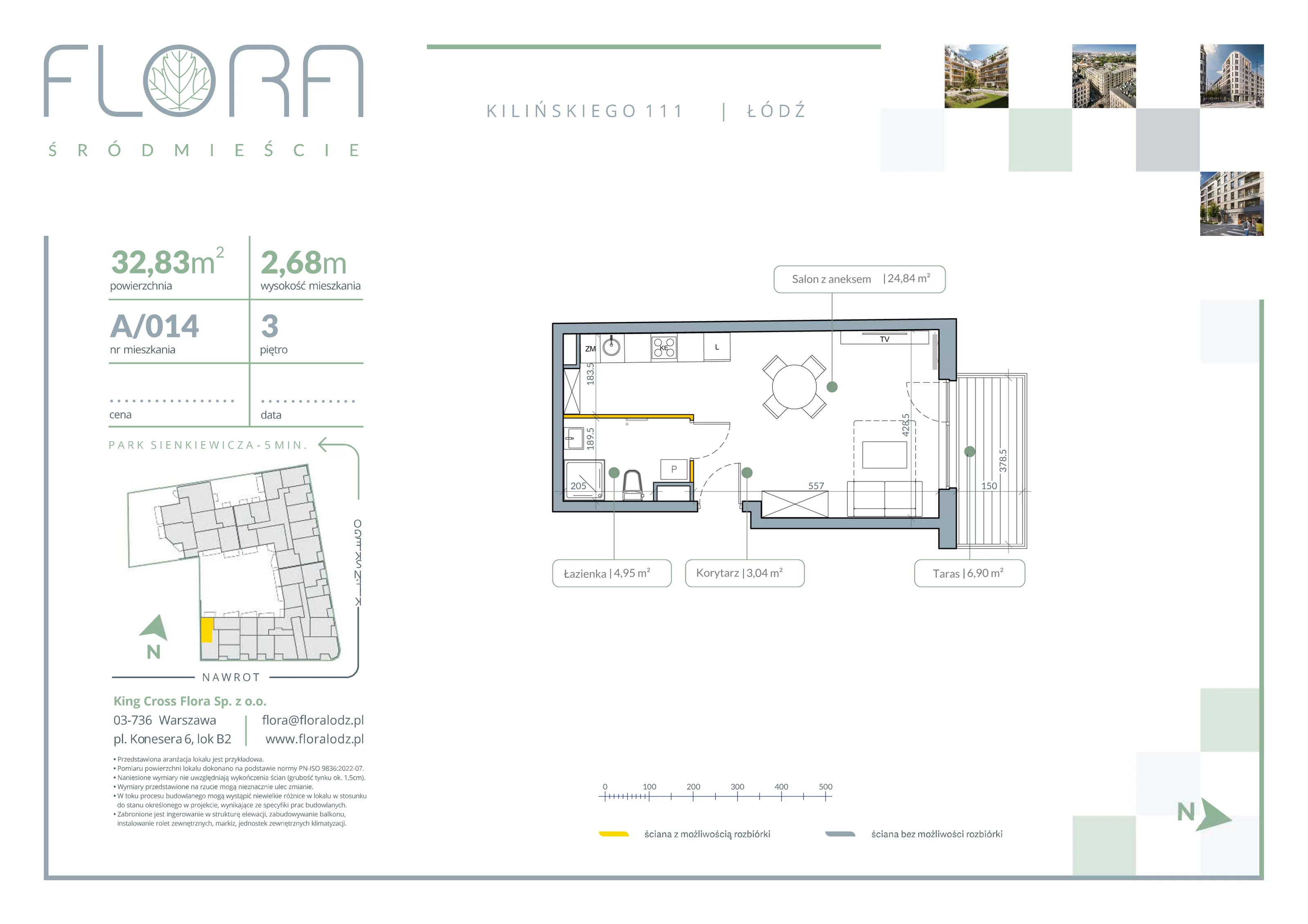 1 pokój, apartament 32,83 m², piętro 3, oferta nr 14, Flora Śródmieście, Łódź, Śródmieście, ul. płk. Jana Kilińskiego 111