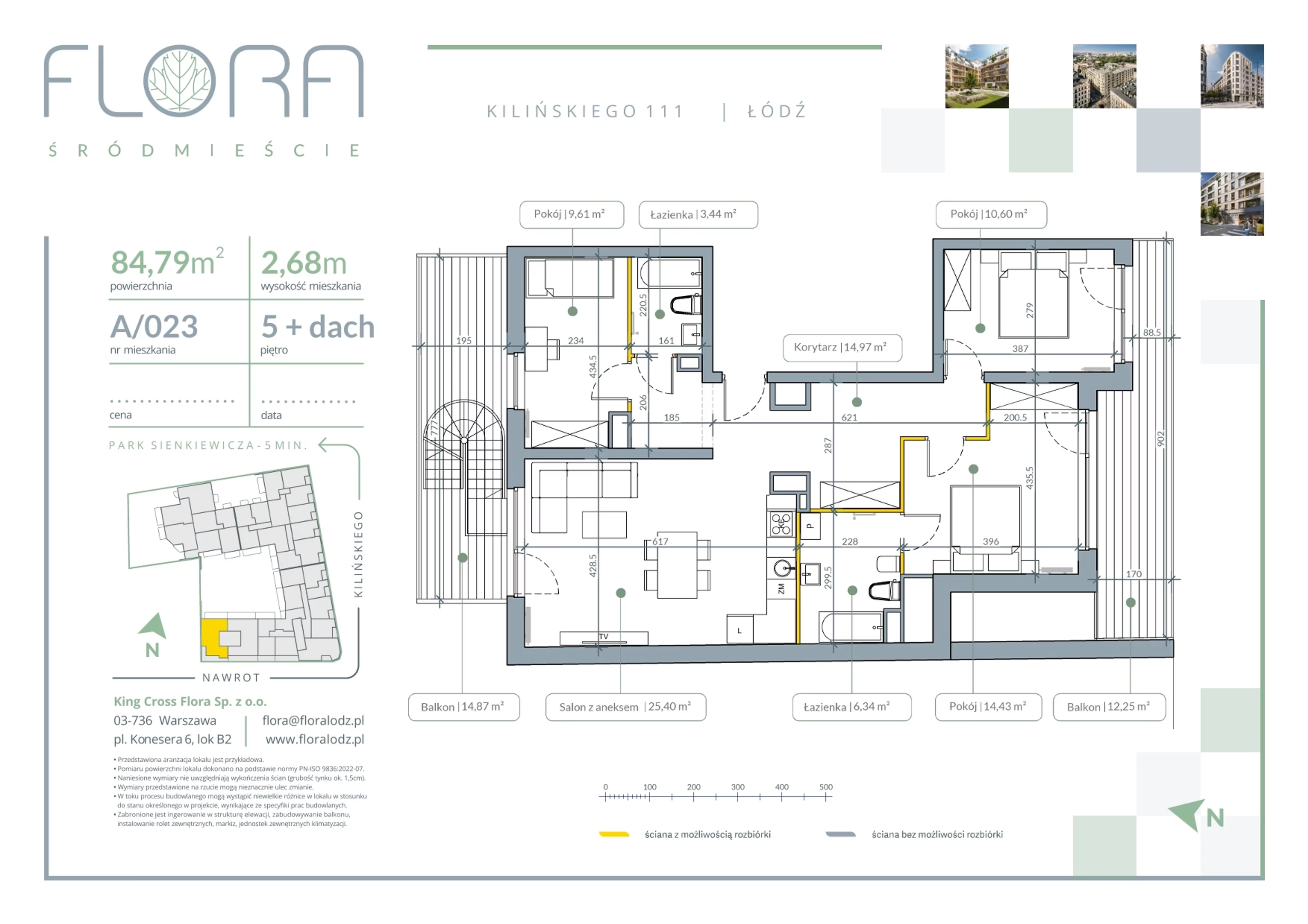 4 pokoje, apartament 84,79 m², piętro 5, oferta nr 23, Flora Śródmieście, Łódź, Śródmieście, ul. płk. Jana Kilińskiego 111