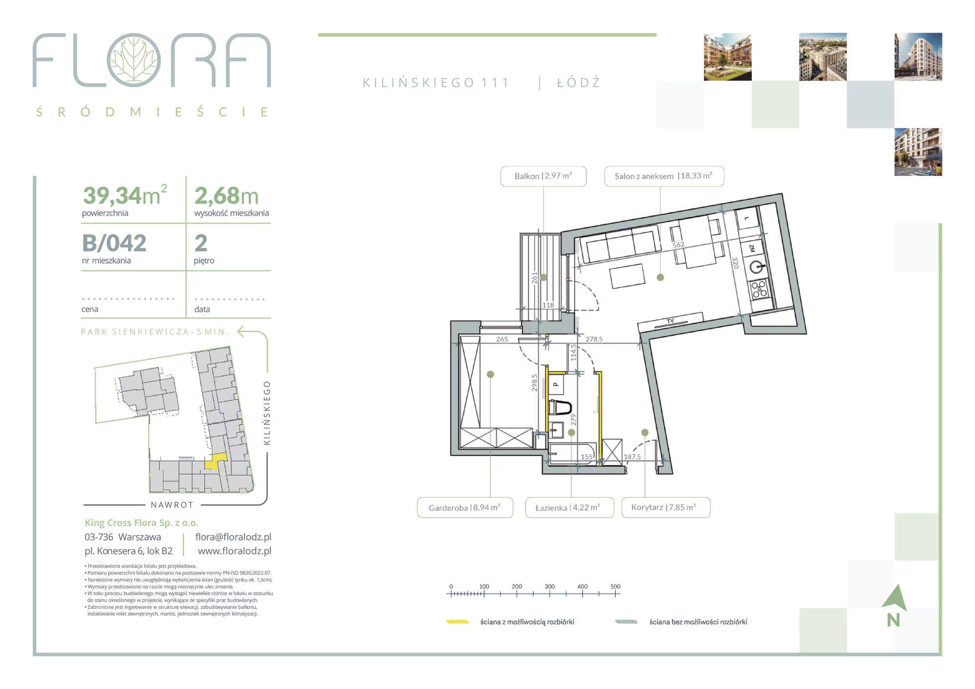 2 pokoje, apartament 39,34 m², piętro 2, oferta nr 42, Flora Śródmieście, Łódź, Śródmieście, ul. płk. Jana Kilińskiego 111