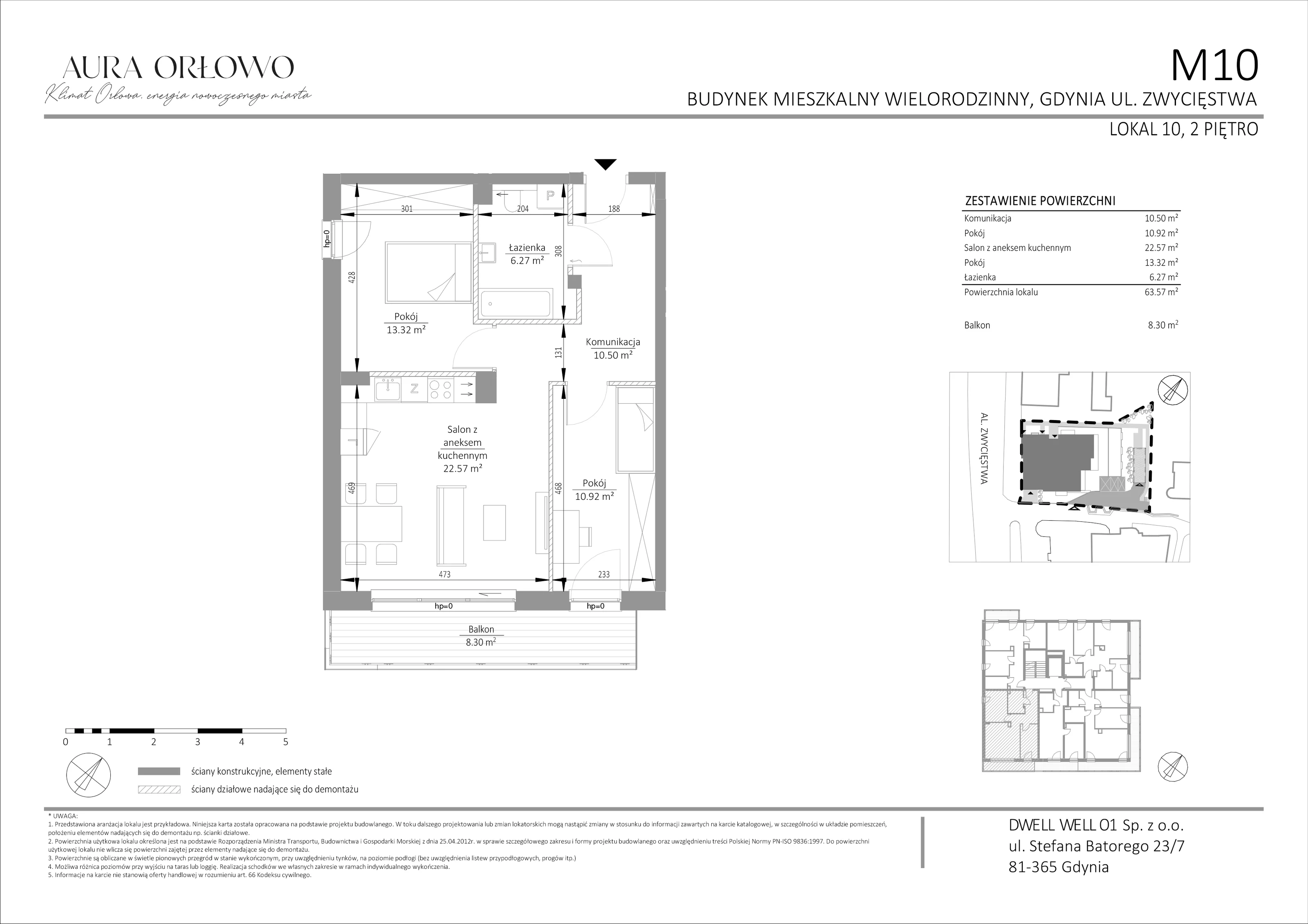 3 pokoje, mieszkanie 63,57 m², piętro 2, oferta nr M10, Aura Orłowo, Gdynia, Orłowo, Kolibki, ul. Aleja Zwycięstwa 193