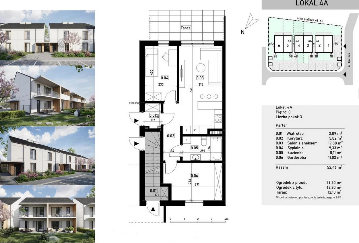 3 pokoje, mieszkanie 52,46 m², parter, oferta nr , 1887-5, Siechnice