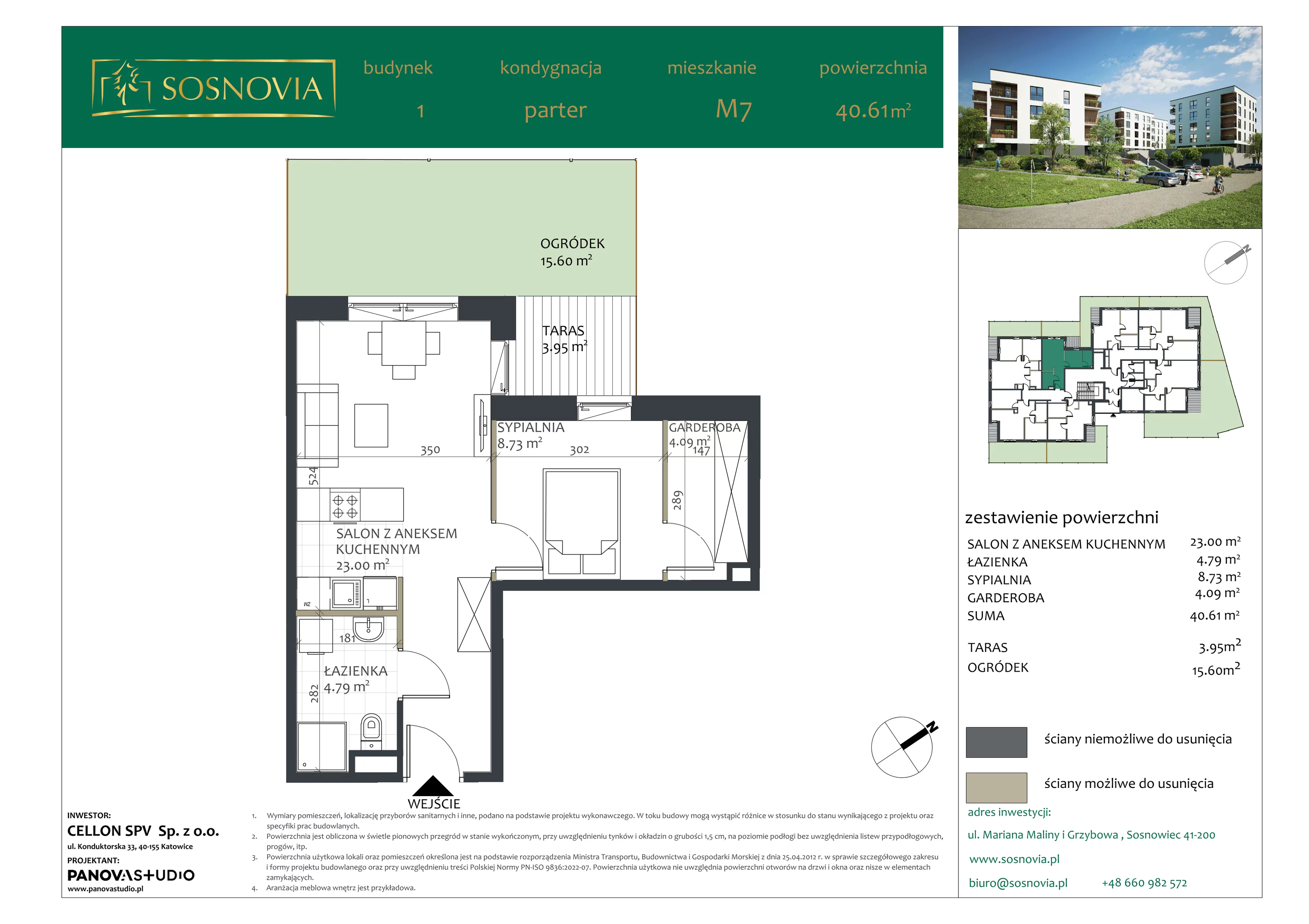 2 pokoje, mieszkanie 40,61 m², parter, oferta nr B1.M7, Sosnovia, Sosnowiec, Dańdówka, ul. Mariana Maliny/Grzybowa