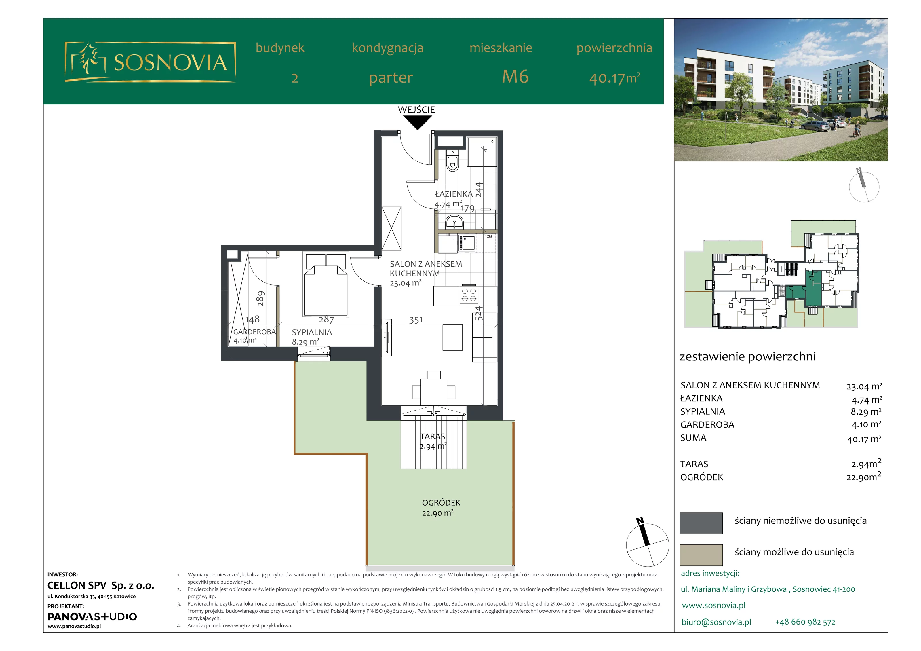 2 pokoje, mieszkanie 40,17 m², parter, oferta nr B2.M6, Sosnovia, Sosnowiec, Dańdówka, ul. Mariana Maliny/Grzybowa