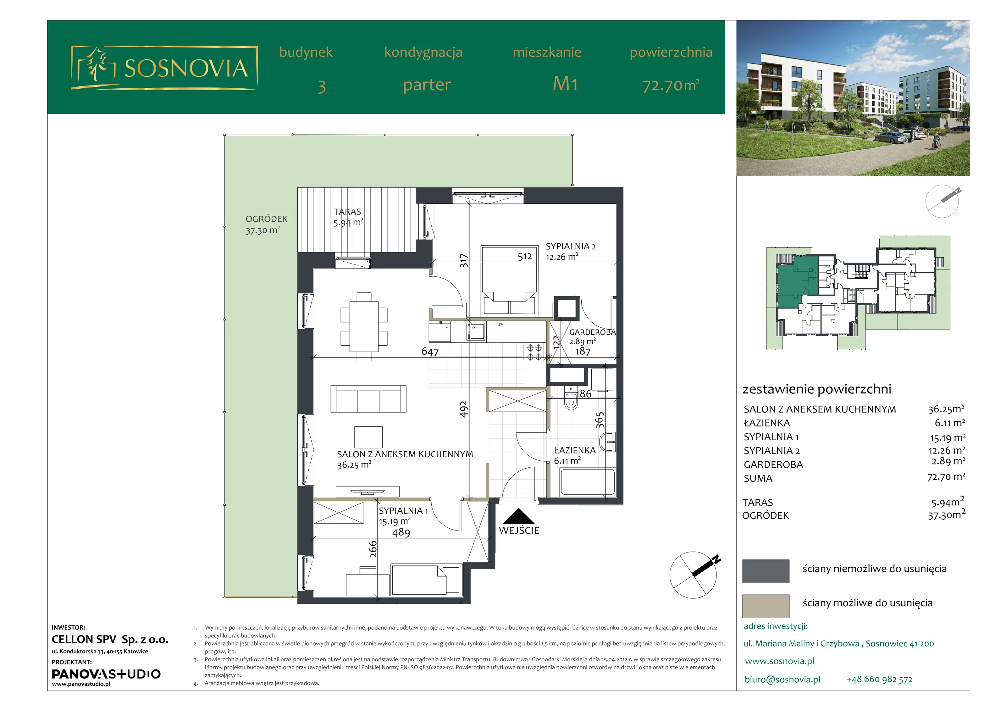 3 pokoje, mieszkanie 72,70 m², parter, oferta nr B3.M1, Sosnovia, Sosnowiec, Dańdówka, ul. Mariana Maliny/Grzybowa