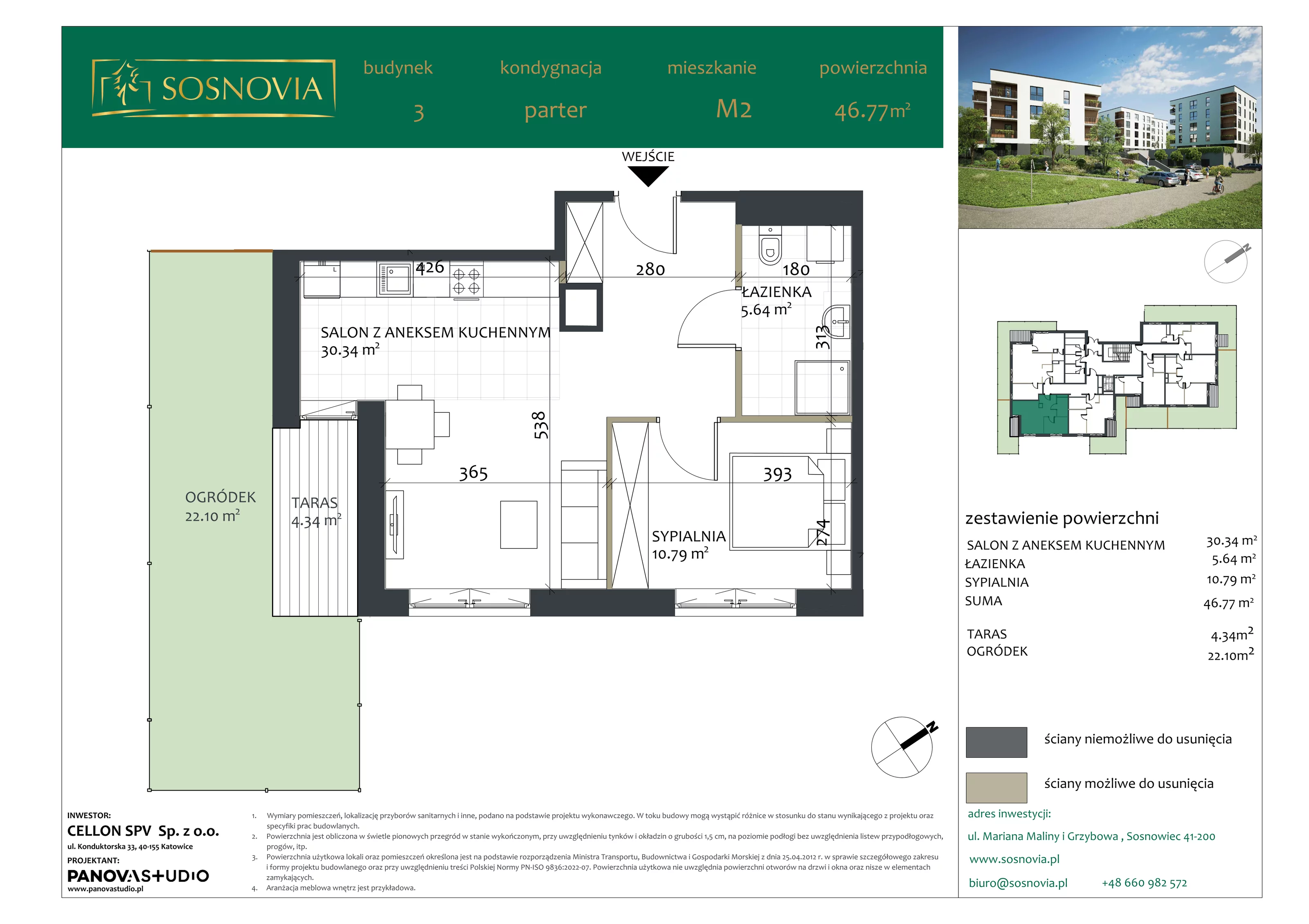 2 pokoje, mieszkanie 46,77 m², parter, oferta nr B3.M2, Sosnovia, Sosnowiec, Dańdówka, ul. Mariana Maliny/Grzybowa