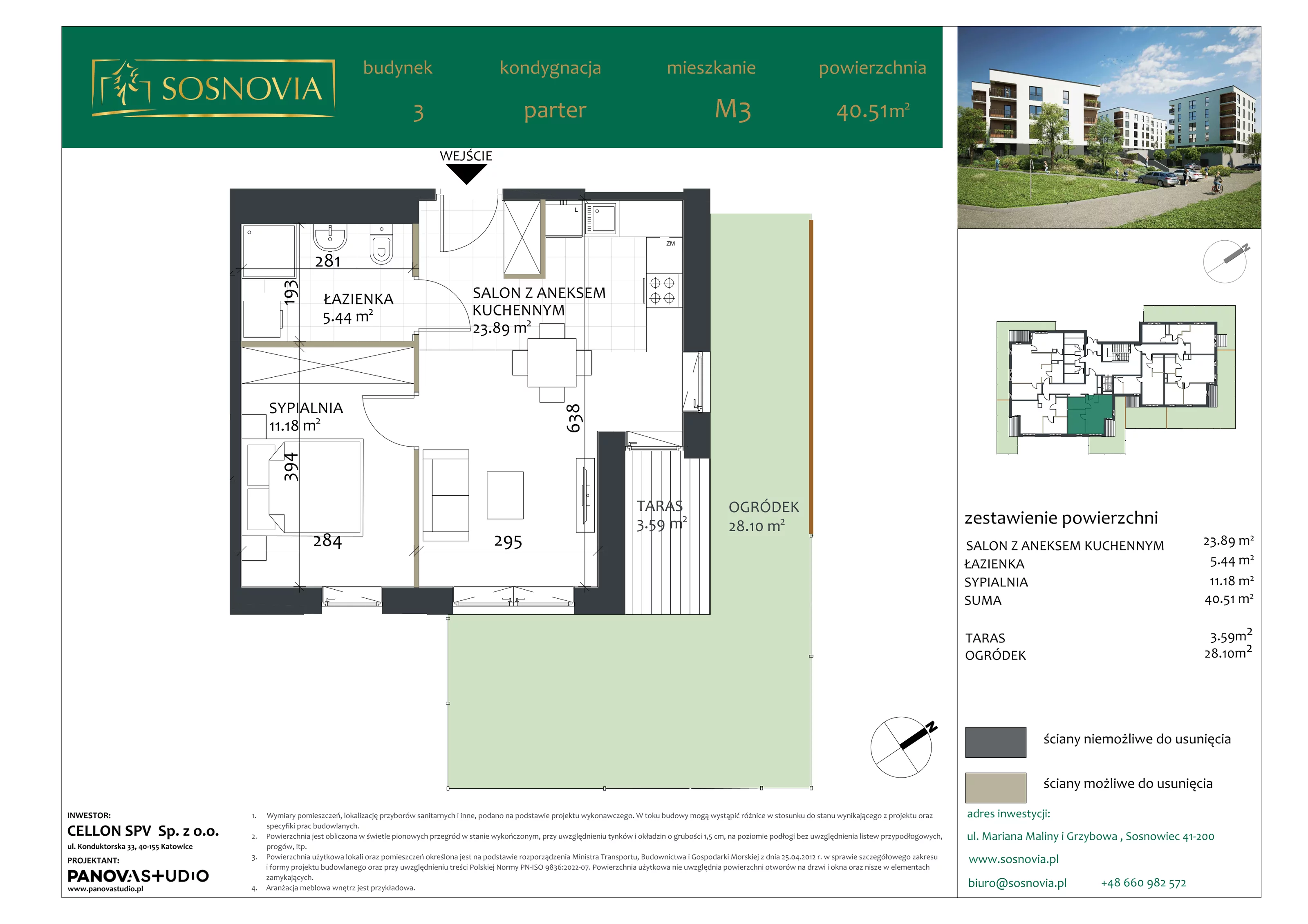2 pokoje, mieszkanie 40,51 m², parter, oferta nr B3.M3, Sosnovia, Sosnowiec, Dańdówka, ul. Mariana Maliny/Grzybowa