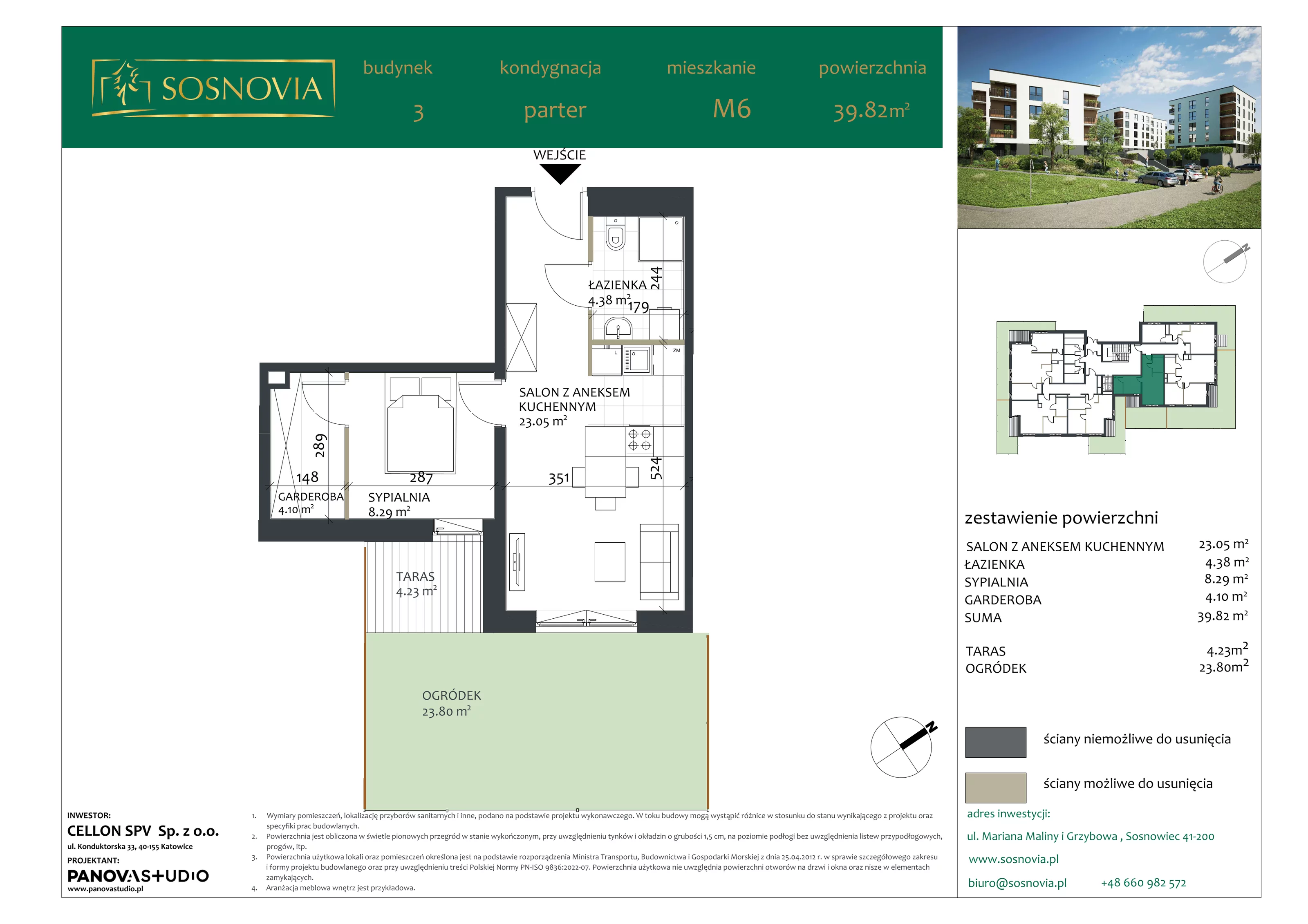2 pokoje, mieszkanie 39,82 m², parter, oferta nr B3.M6, Sosnovia, Sosnowiec, Dańdówka, ul. Mariana Maliny/Grzybowa