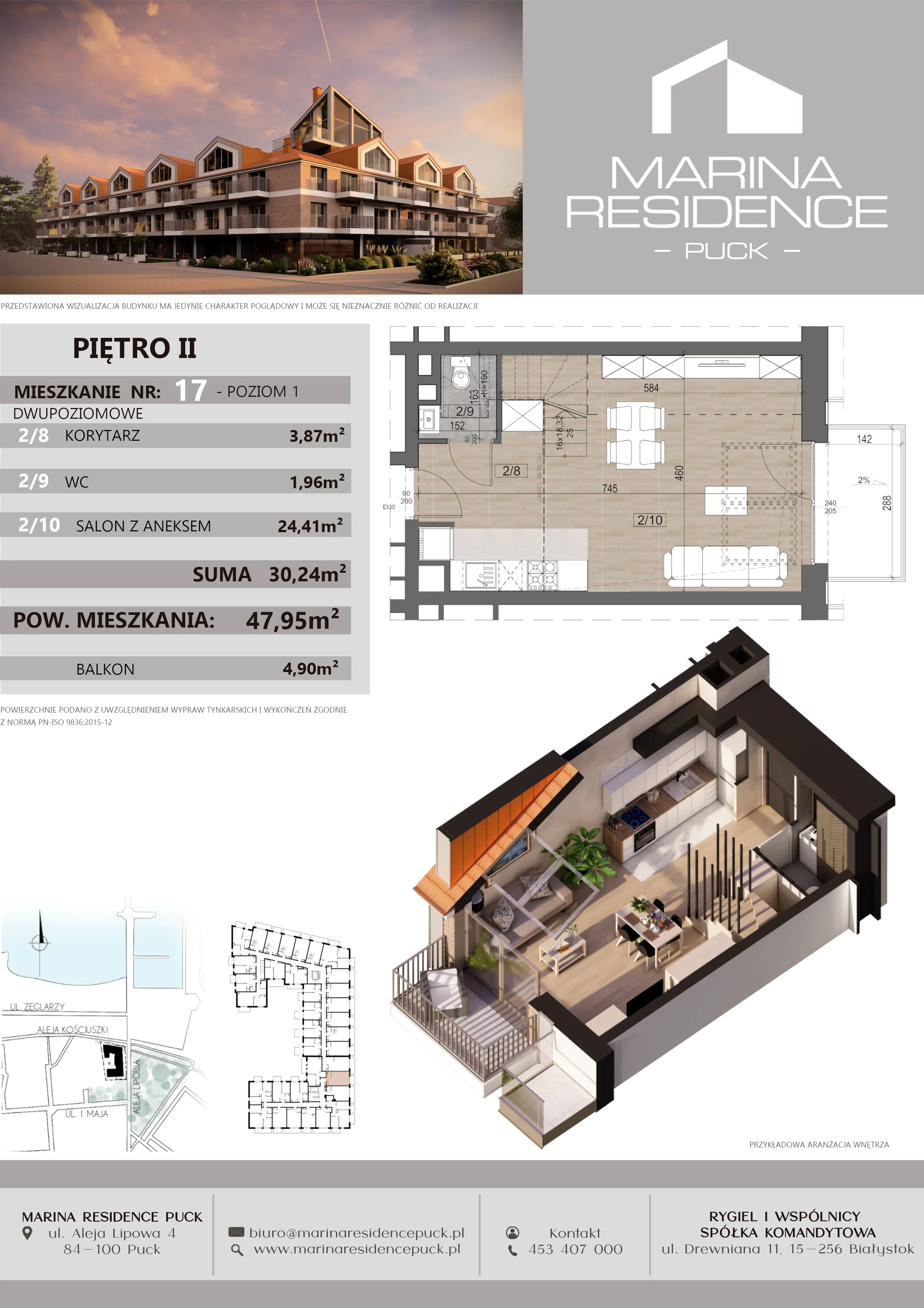 1 pokój, apartament 47,95 m², piętro 2, oferta nr 17, Marina Residence Puck, Puck, ul. Aleja Lipowa 4