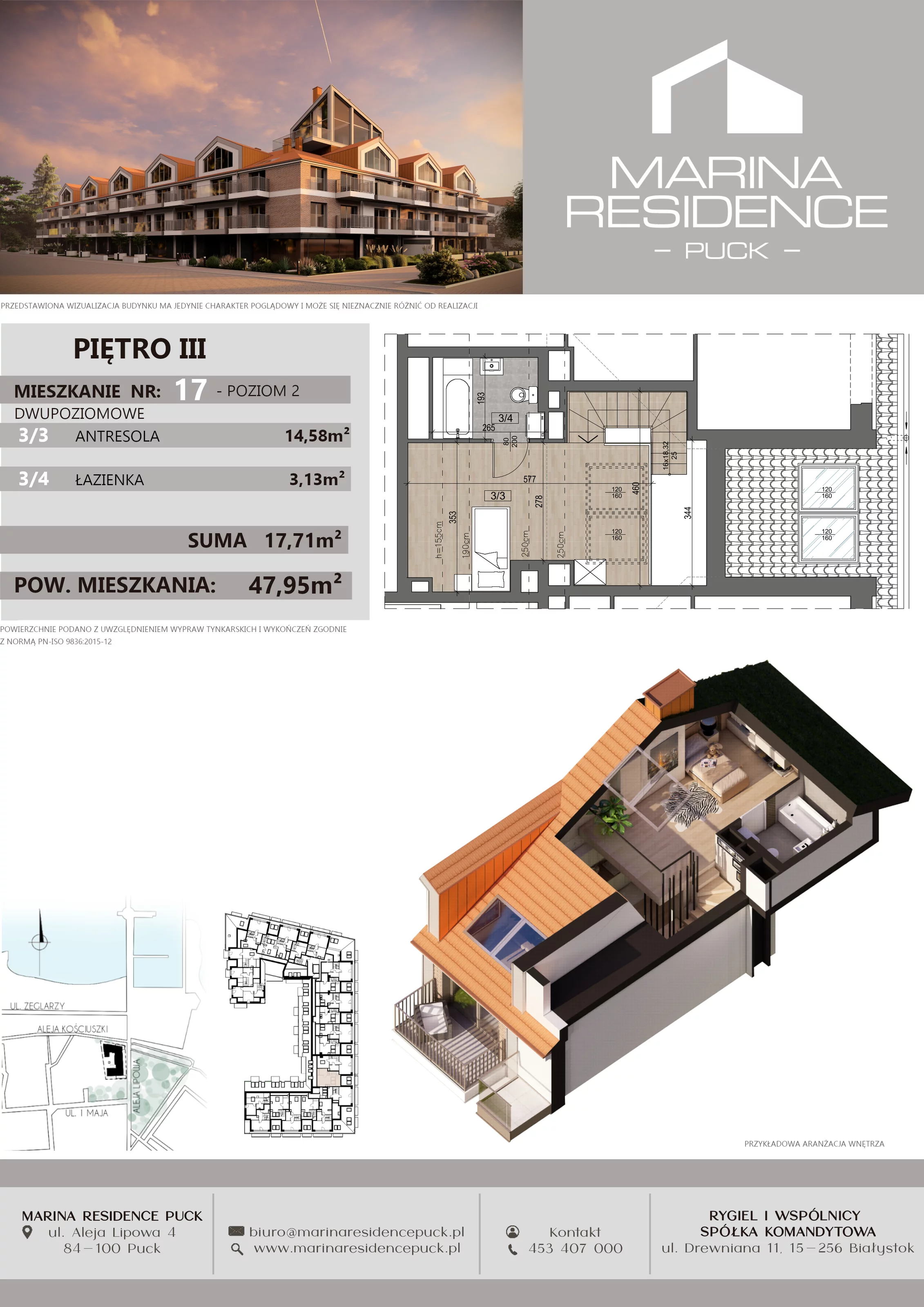 1 pokój, apartament 47,95 m², piętro 2, oferta nr 17, Marina Residence Puck, Puck, ul. Aleja Lipowa 4